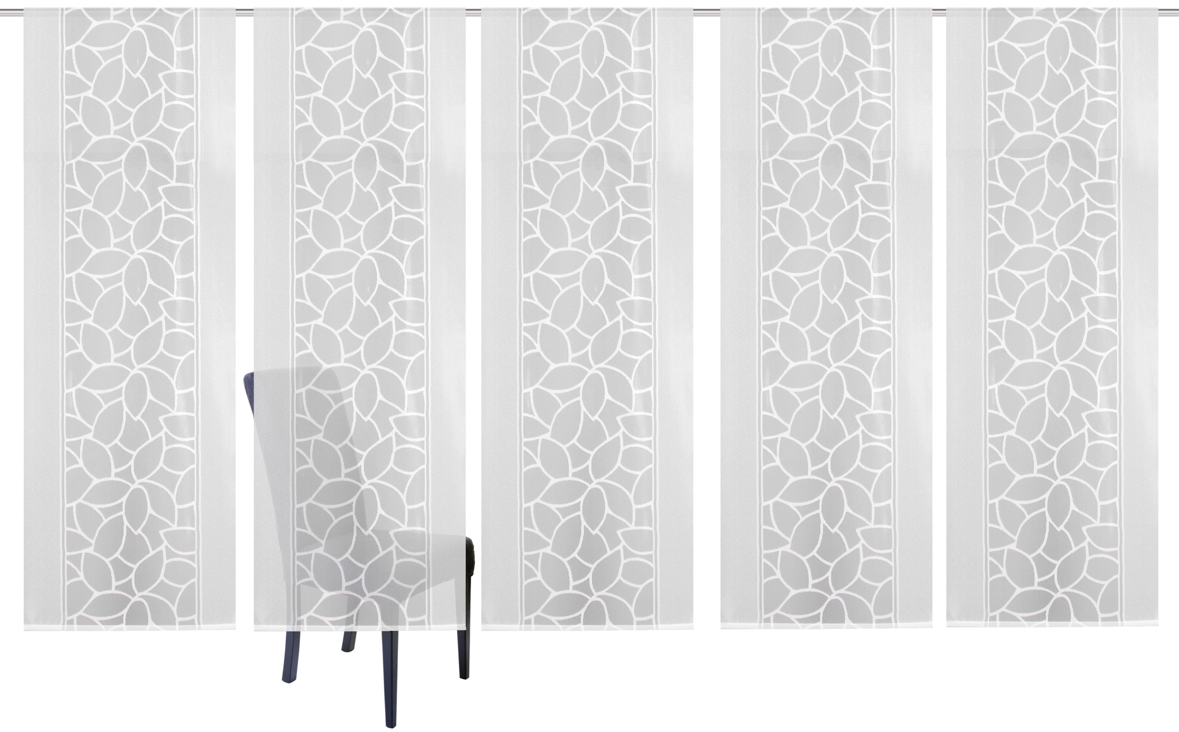 Thumbnail - HOME WOHNIDEEN Schiebegardine "JENNA" Klettschiene 5 Stk. tlg. Schiebevorhang Jacquard Set