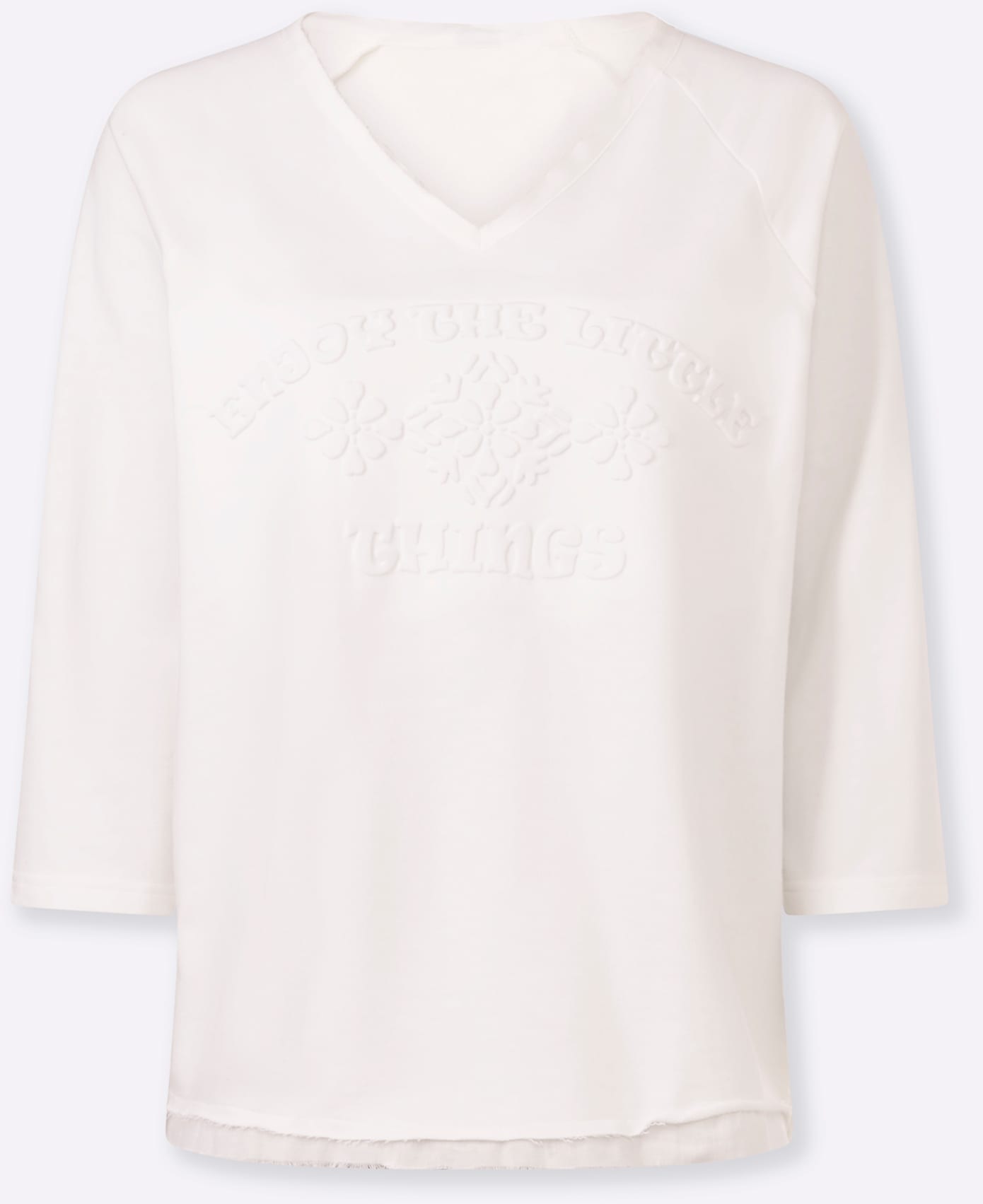 Sweatshirt HEINE, Damen, Gr. 36, ecru, 50% Baumwolle, 50% Polyester, unifarben, V-Ausschnitt, Sweatshirts Sweatshirt 3
