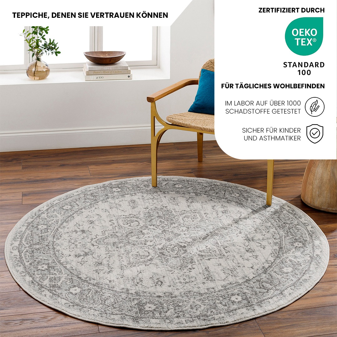 Livabliss Teppich »MENDOZA«, rund, 8 mm Höhe, Vintage Orientteppich, Kurzflor Boho Wohnzimmerteppich, Läufer