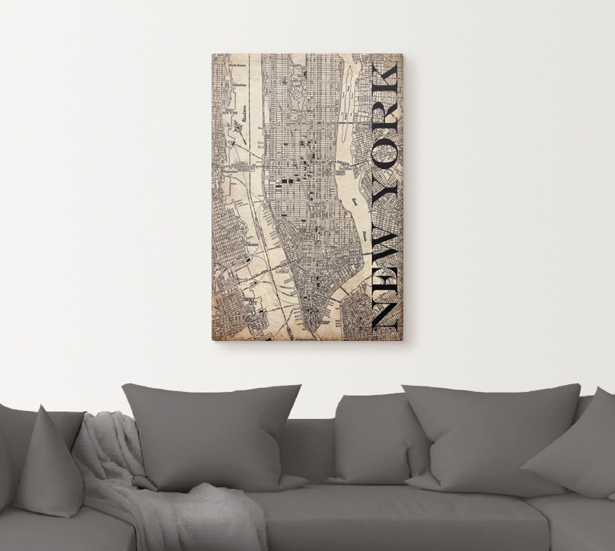 Artland Wandbild »New York Karte Straßen Karte Grunge«, Amerika, (1 St.), als Leinwandbild, Poster in verschied. Größen