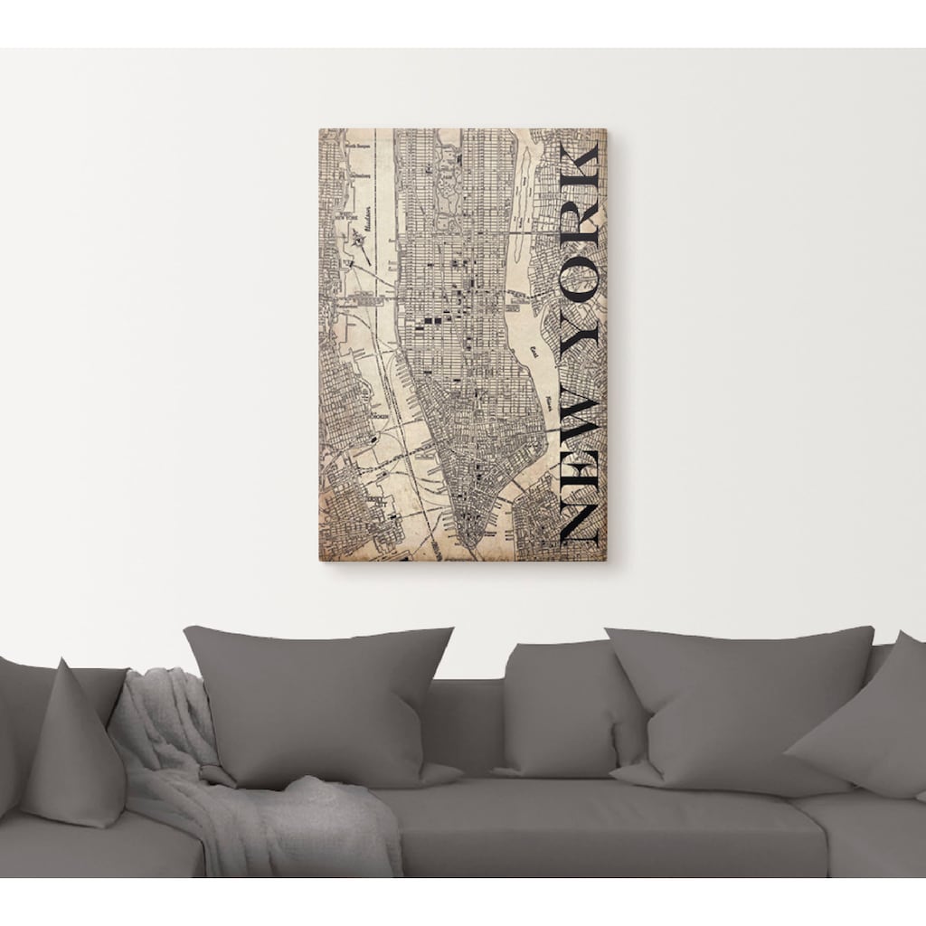 Artland Wandbild »New York Karte Straßen Karte Grunge«, Amerika, (1 St.)