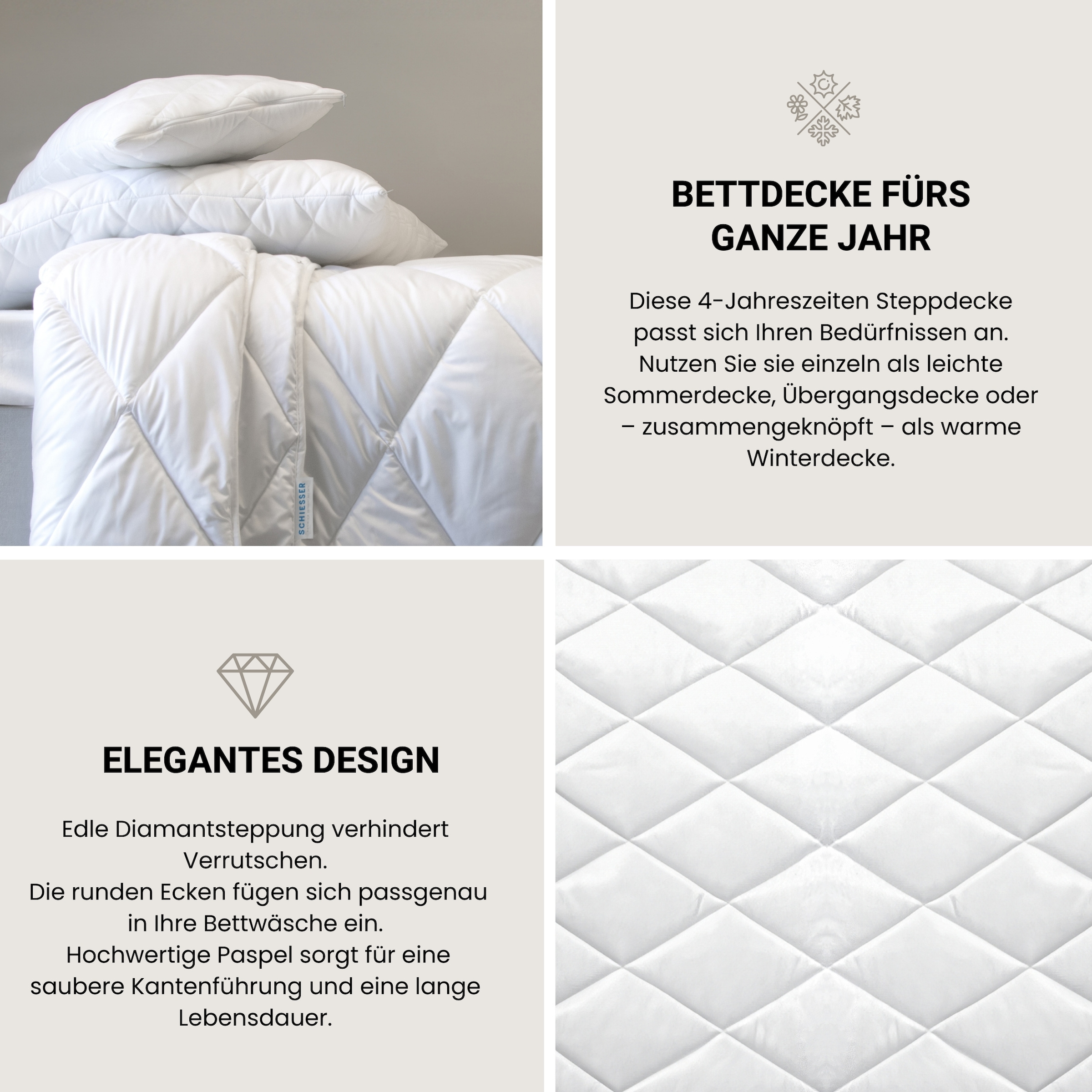 Schiesser 4-Jahreszeitenbett »Lykke - 2 zusammenknöpfbare Steppdecken für Sommer und Winter« 4-Jahreszeiten 1 Stk. tlg. STANDARD 100 by OEKO-TEX® zertifiziert