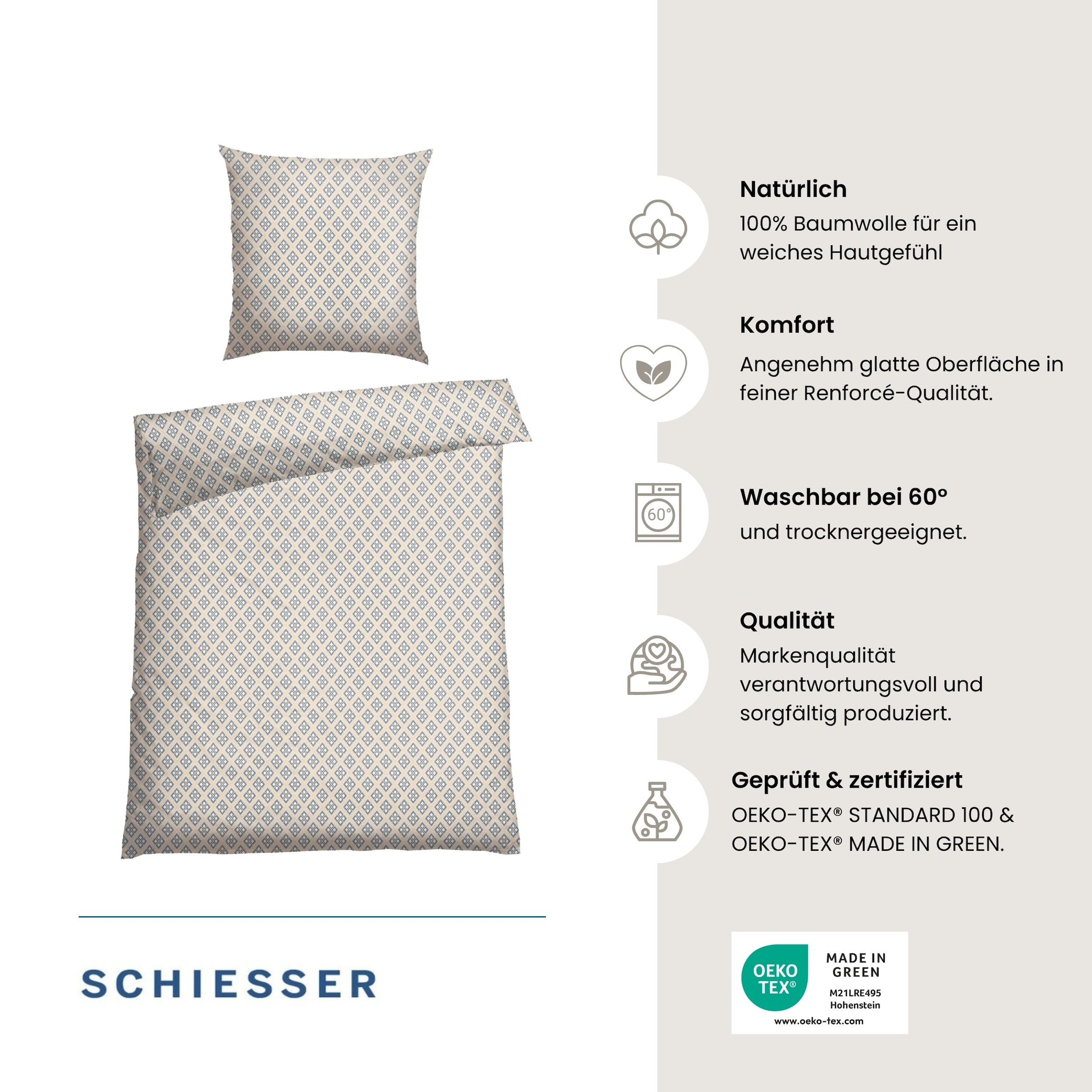 Schiesser Bettwäsche »Yosa aus weicher Baumwolle mit schlichtem Minimaldessin« 2 Stk. OEKO-TEX® MADE IN GREEN