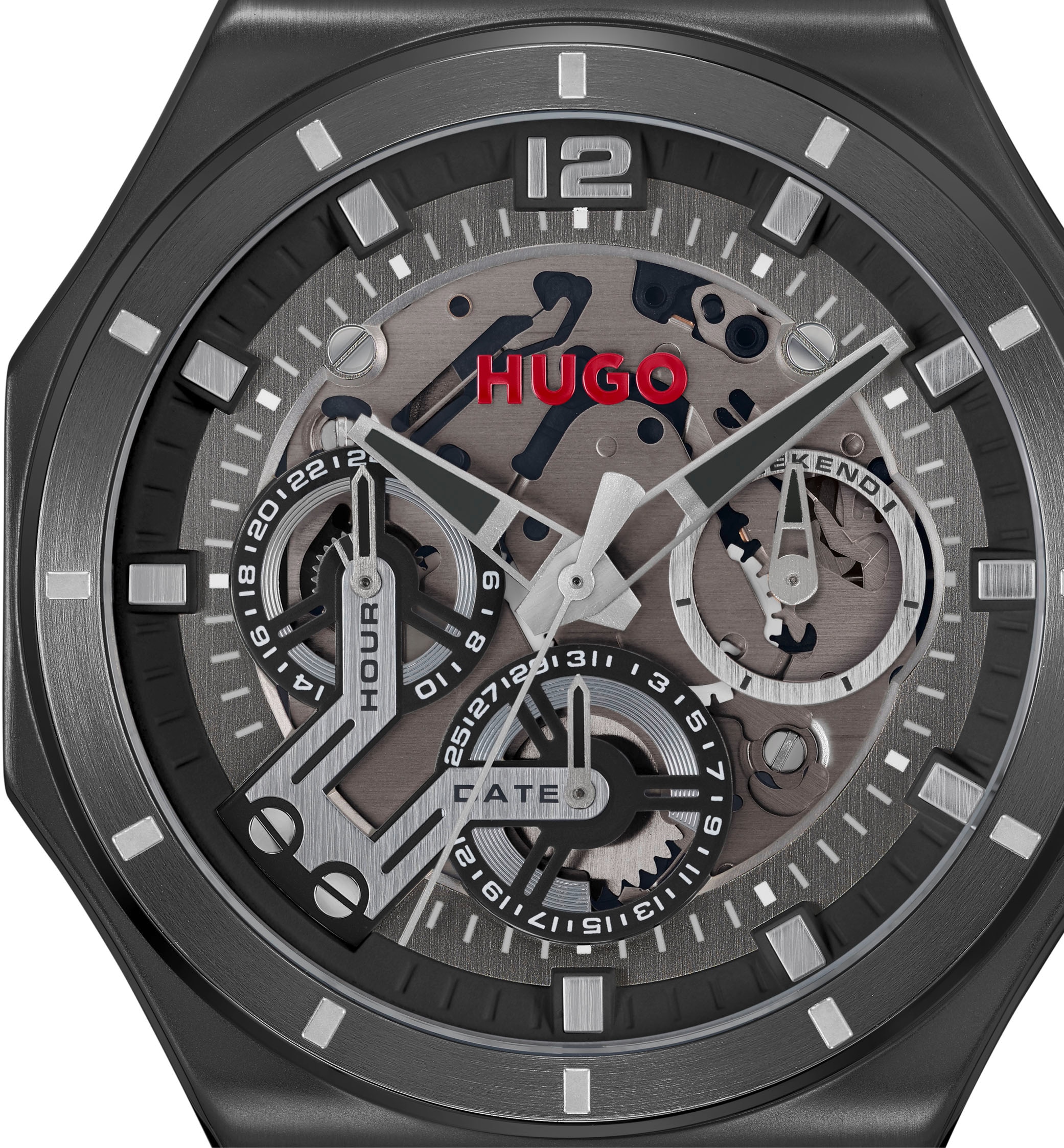 HUGO Multifunktionsuhr »#GRAIL SKELETON«, Armbanduhr, Quarzuhr, Herrenuhr, Datum, Edelstahlarmband