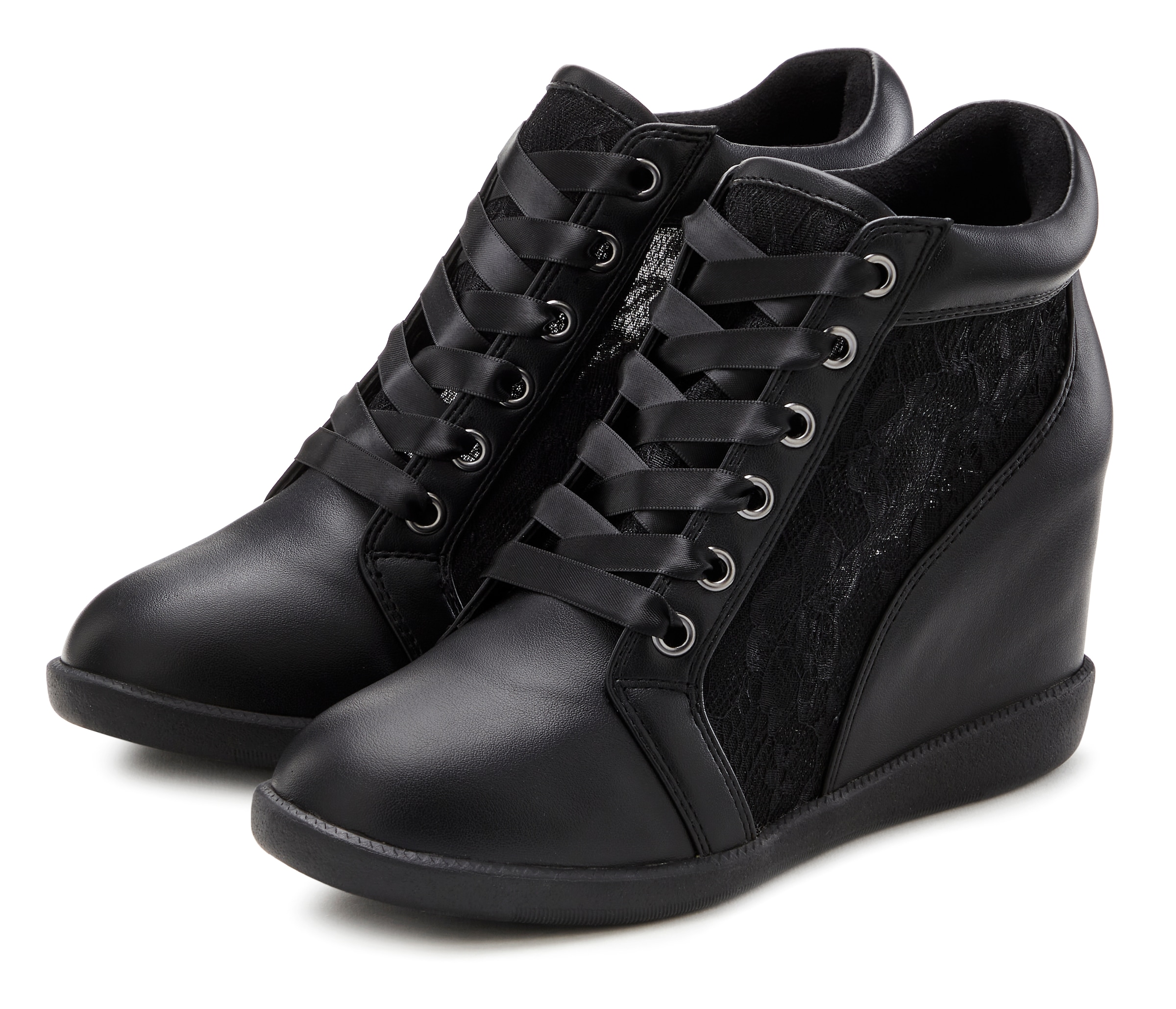 LASCANA Sneaker "Freizeitschuh, Halbschuh, Keilstiefelette, Sneaker," mit innenliegendem Keilabsatz und eleganten Spitzendetails