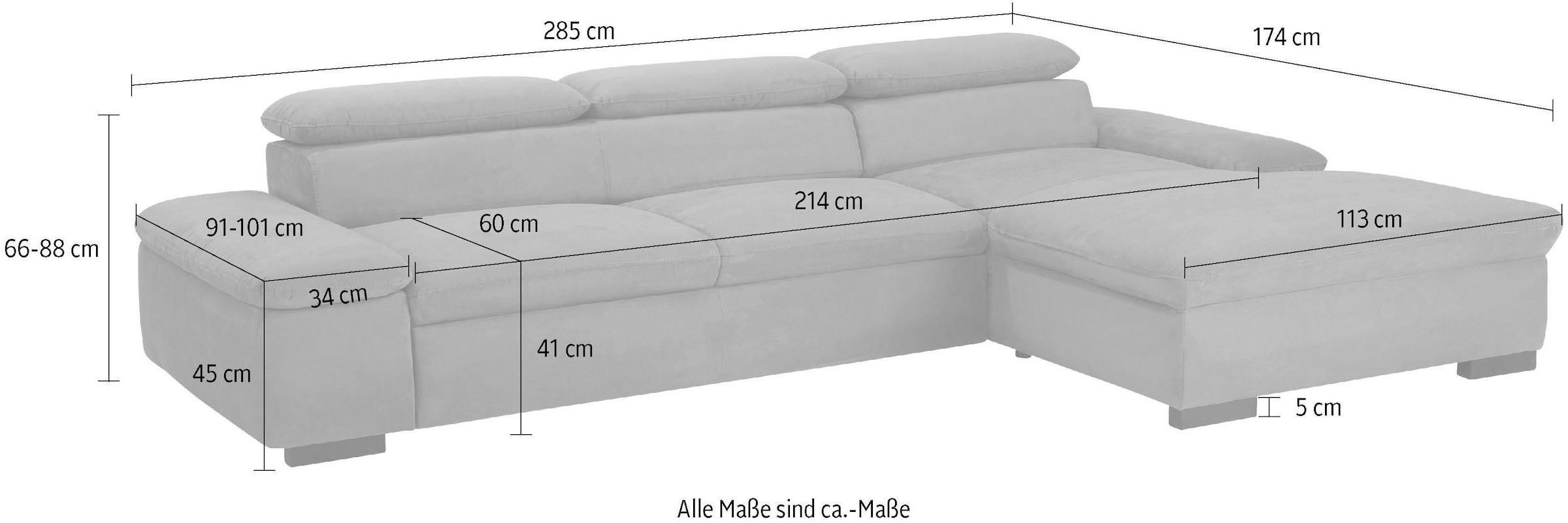 Home affaire Ecksofa »Alberto L-Form«, mit Kopfteilverstellung, wahlweise mit Bettfunktion