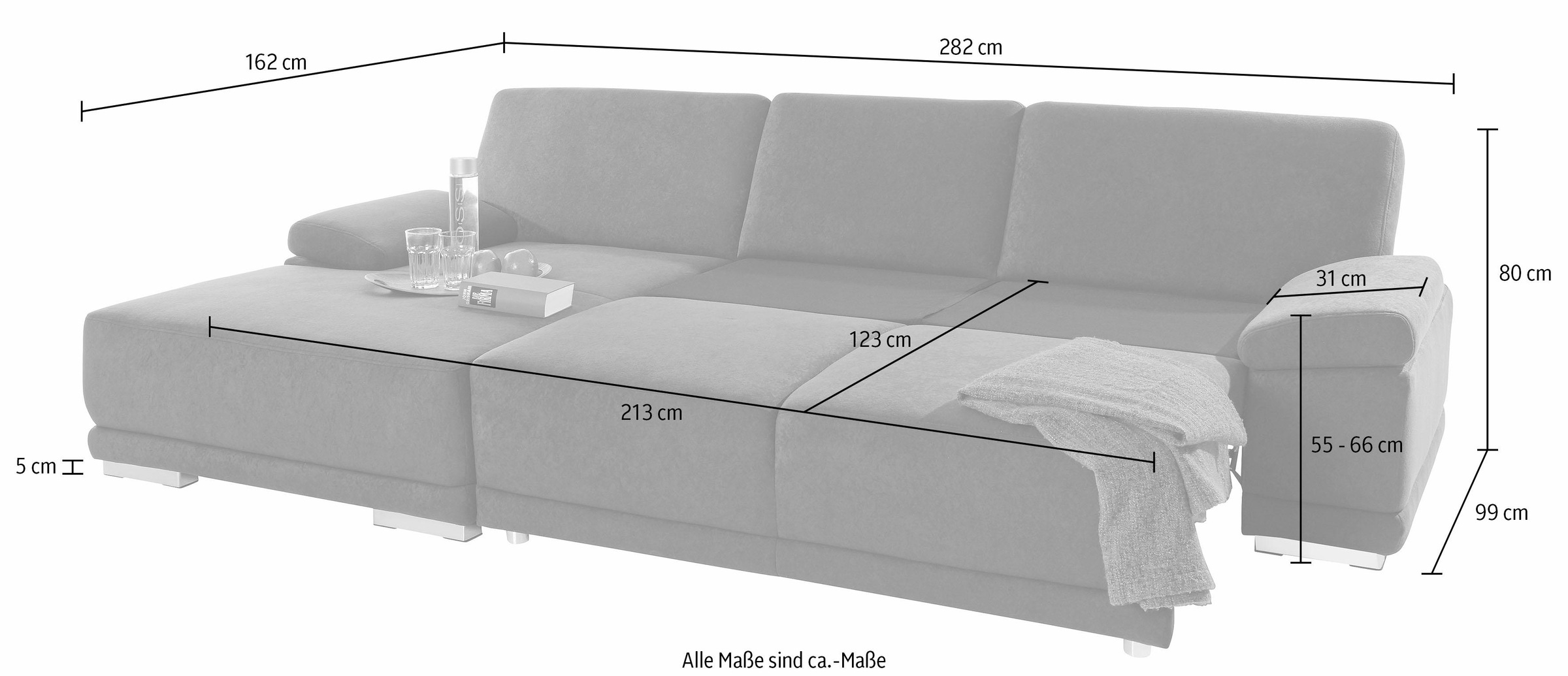 sit&more Ecksofa »Coria L-Form«, mit XL-Recamiere, wahlweise mit Bettfunktion