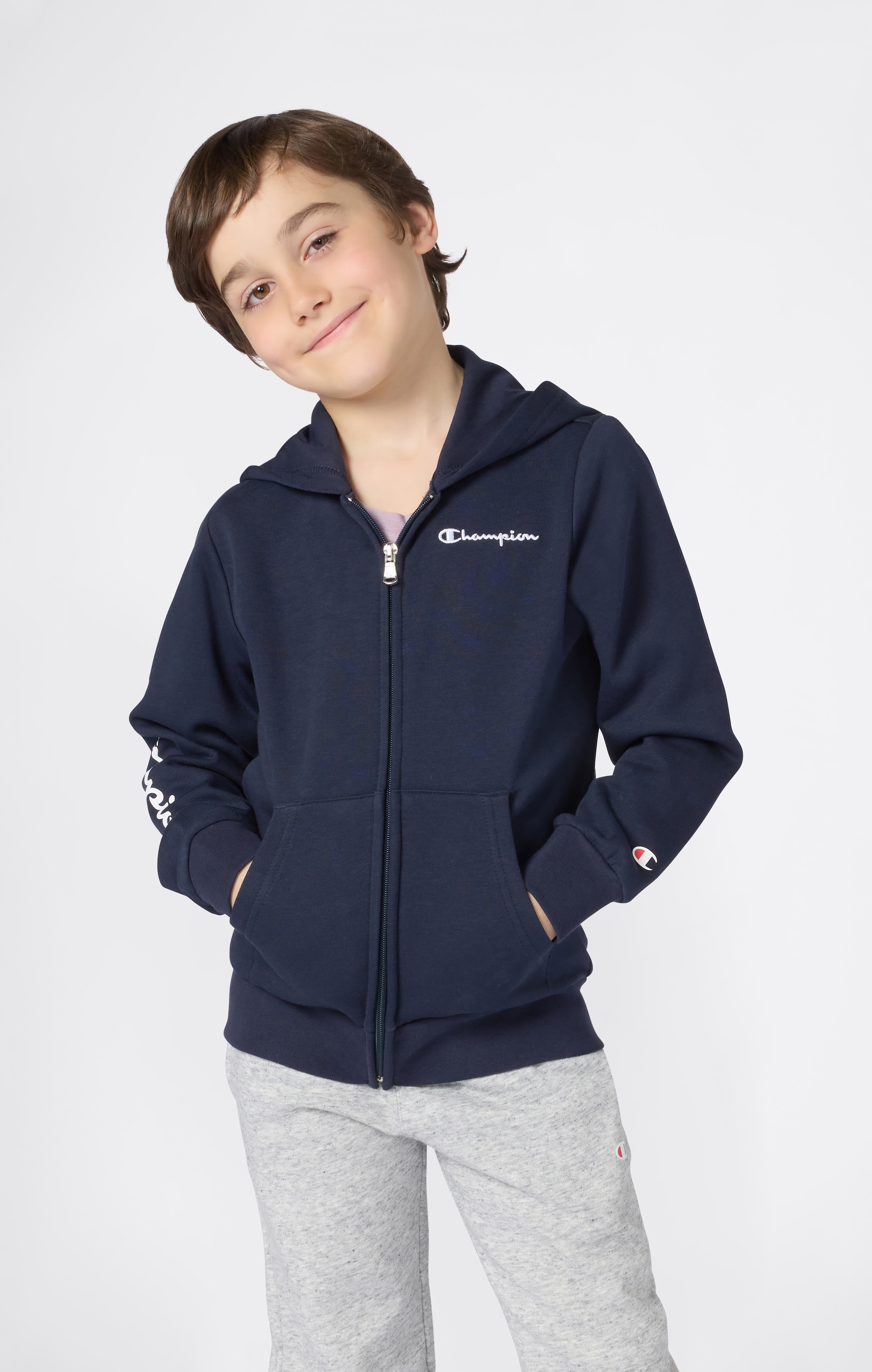 Champion Kapuzensweatjacke "ICONS CONTRAST Full Zip Hoodie" mit durchgehendem Reißverschluss, aus Baumwolle und Polyester