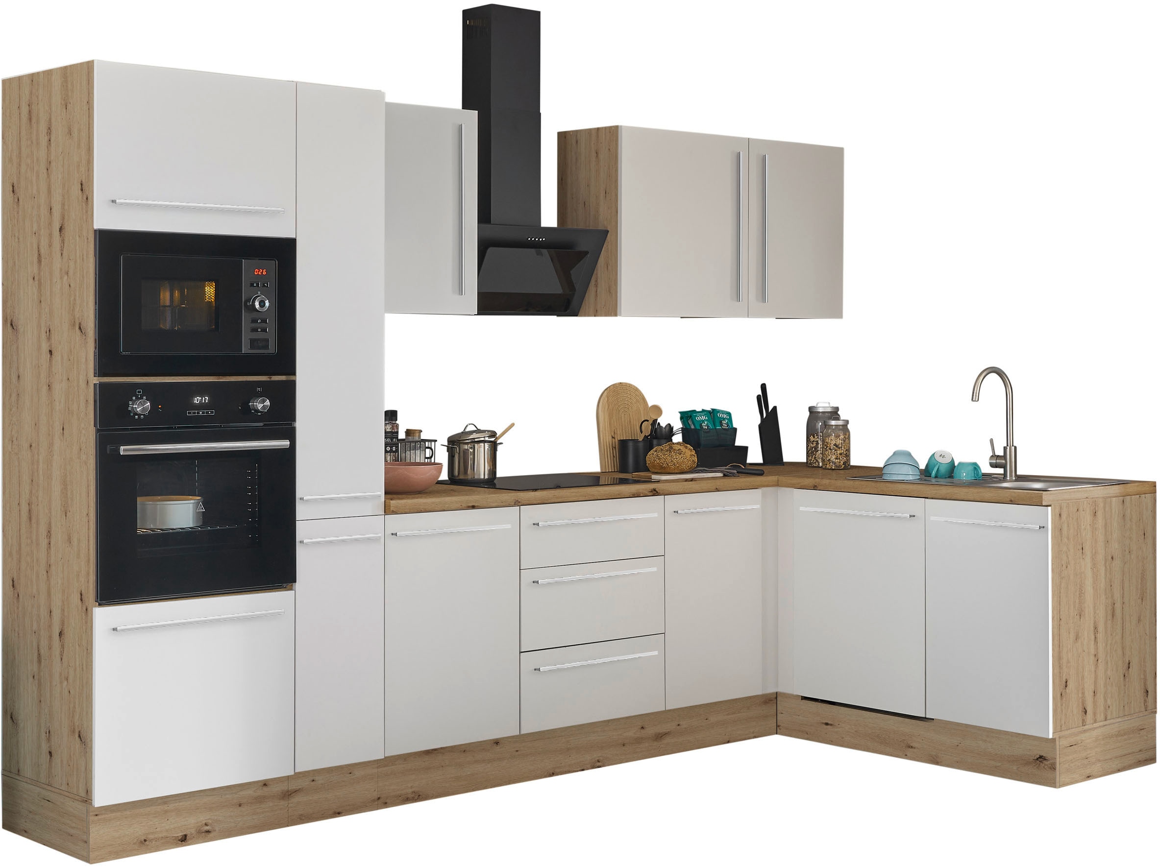 KOCHSTATION Winkelküche »Florida, Stellbreite 310x175 cm« wahlweise mit E-Geräten, mit Softclose für Türen und Schubkästen