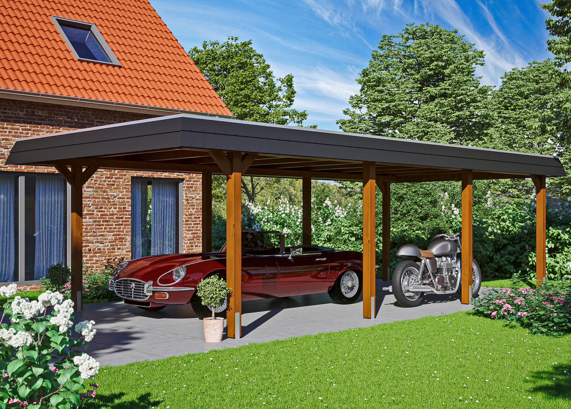Skanholz Einzelcarport "Wendland" Massivholz 341 cm braun