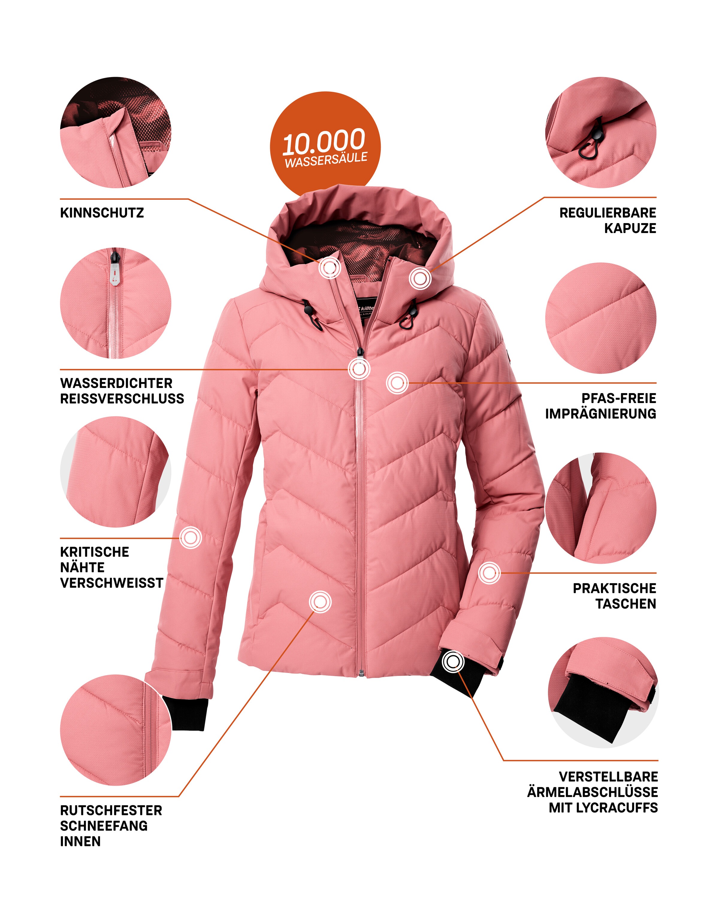 Killtec Skijacke »KSW 31 WMN SKI QLTD JCKT«, Winddichte, wasserabweisende Skijacke mit Daunenoptik und Schneefang