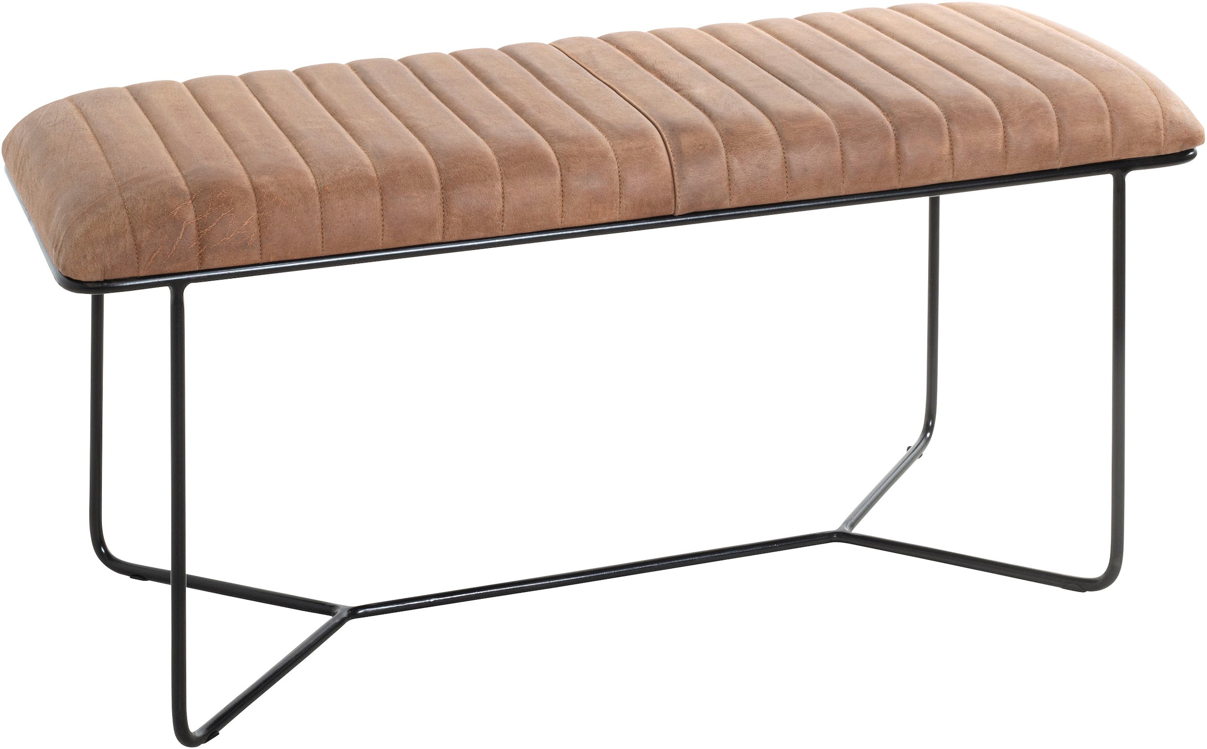 HAKU Hockerbank "Flurbank, Garderobenbank, Sitzbank" rechteckig - aus Leder Braun - B/T/H 100/38/48 cm