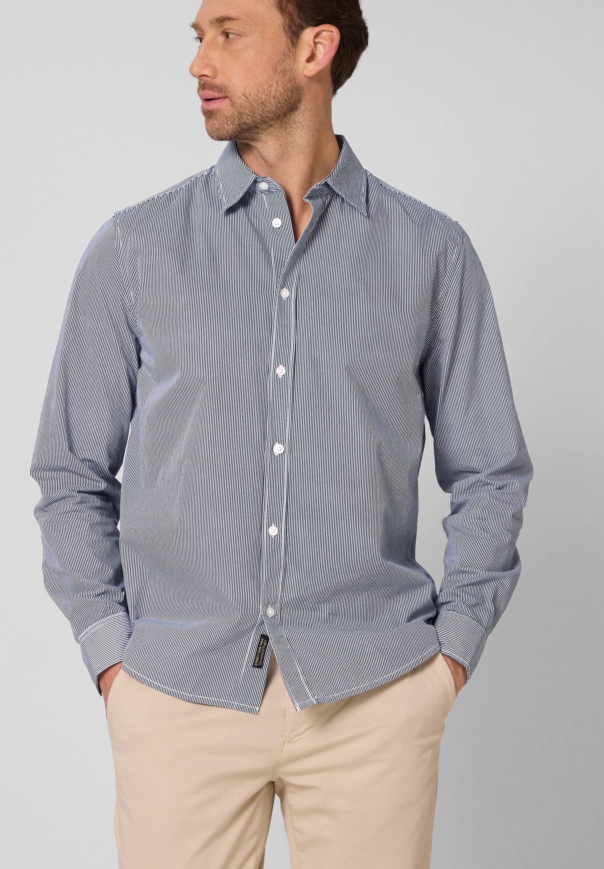 STREET ONE MEN Langarmhemd aus reiner Baumwolle