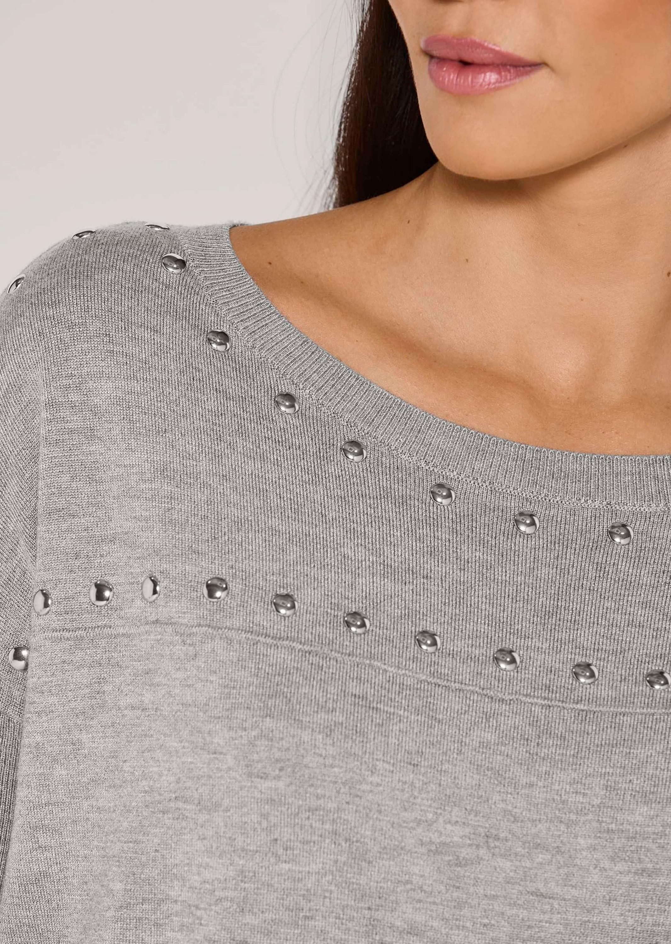 MADELEINE Longpullover »Pullover Halbarm-Pullover mit Ziersteinen«
