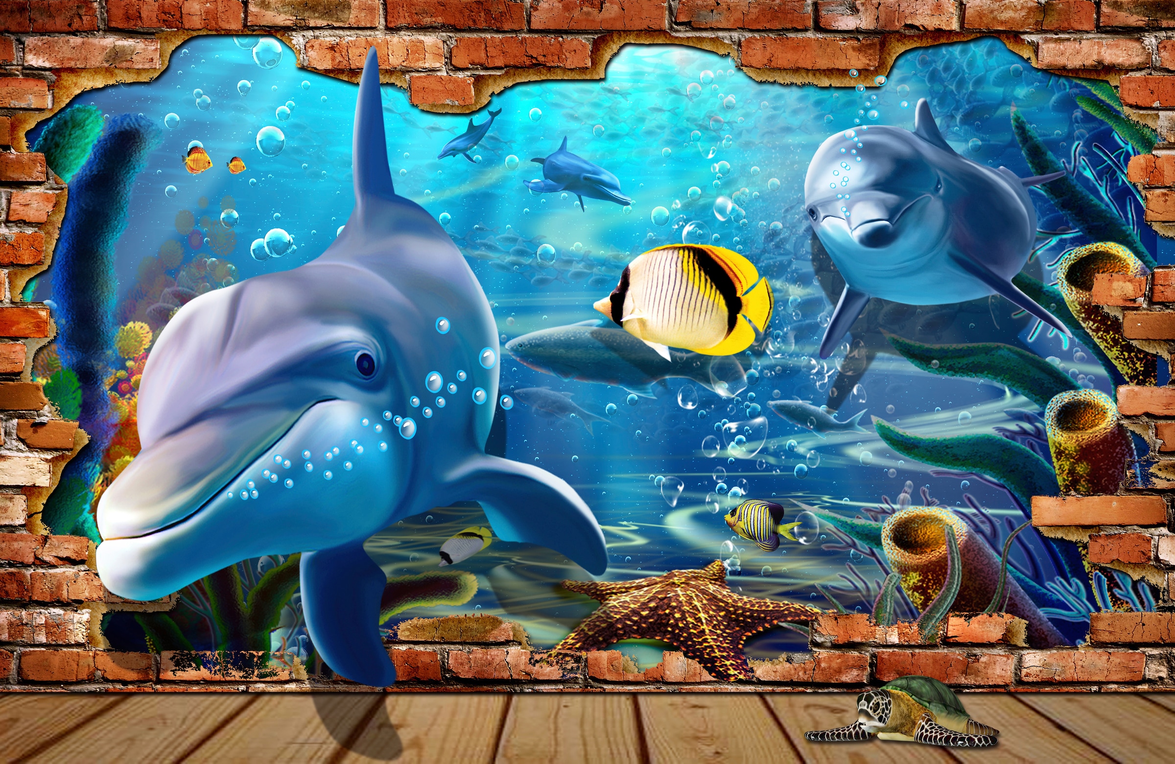 Papermoon Fototapetas »3D DESIGN Delfine im Meer...