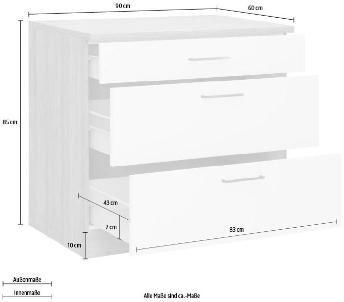 wiho Küchen Unterschrank »Zell«, mit großen Auszügen, Breite 90 cm | BAUR