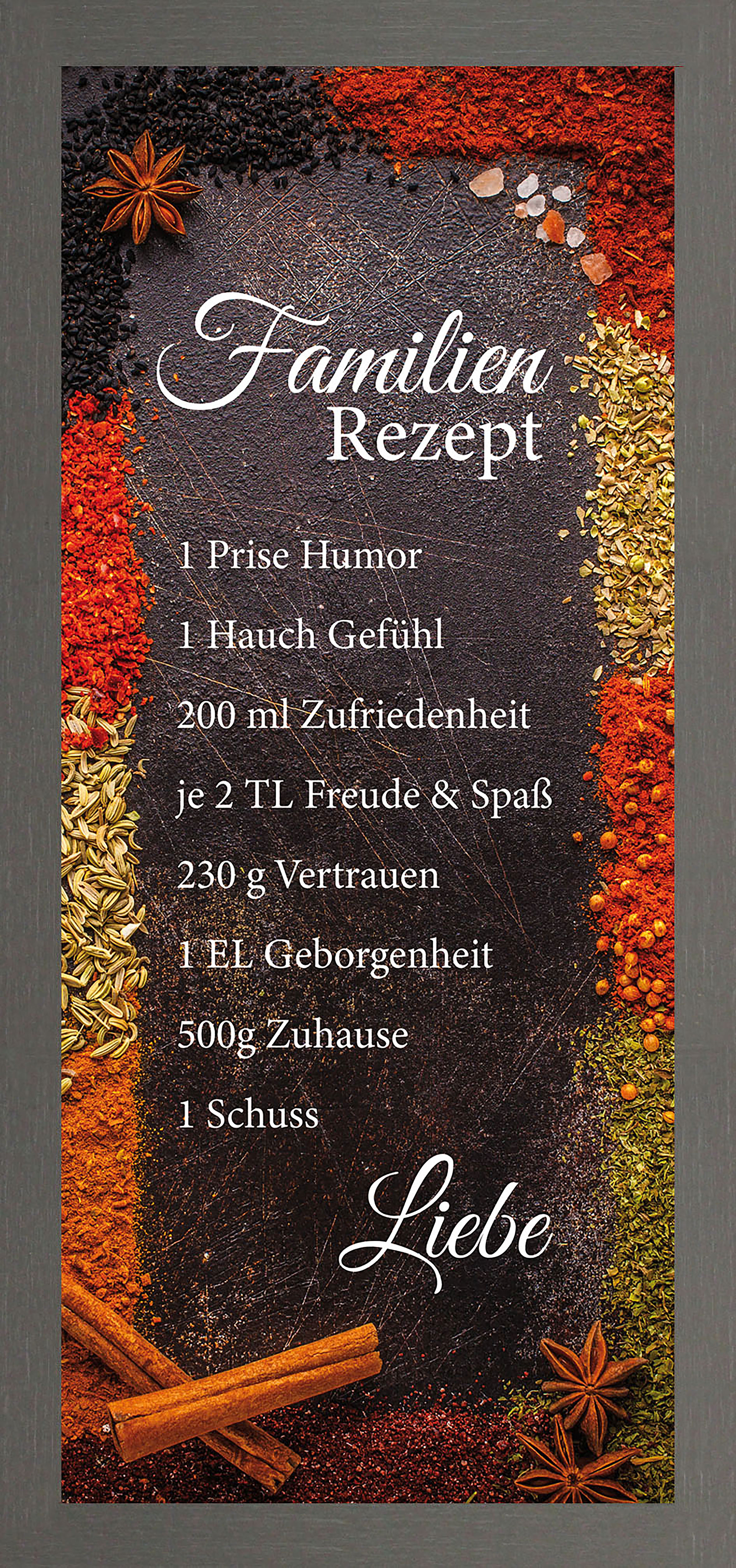 Bönninghoff Bild mit Rahmen "Wandbild gerahmt GEWÜRZE MIT FAMILIENREZEPT 23x49 cm – Wanddeko" Gewürze Lebensmittel Sprüche Sprüche & Texte 1 Stk. tlg. mit dekorativem Rahmen