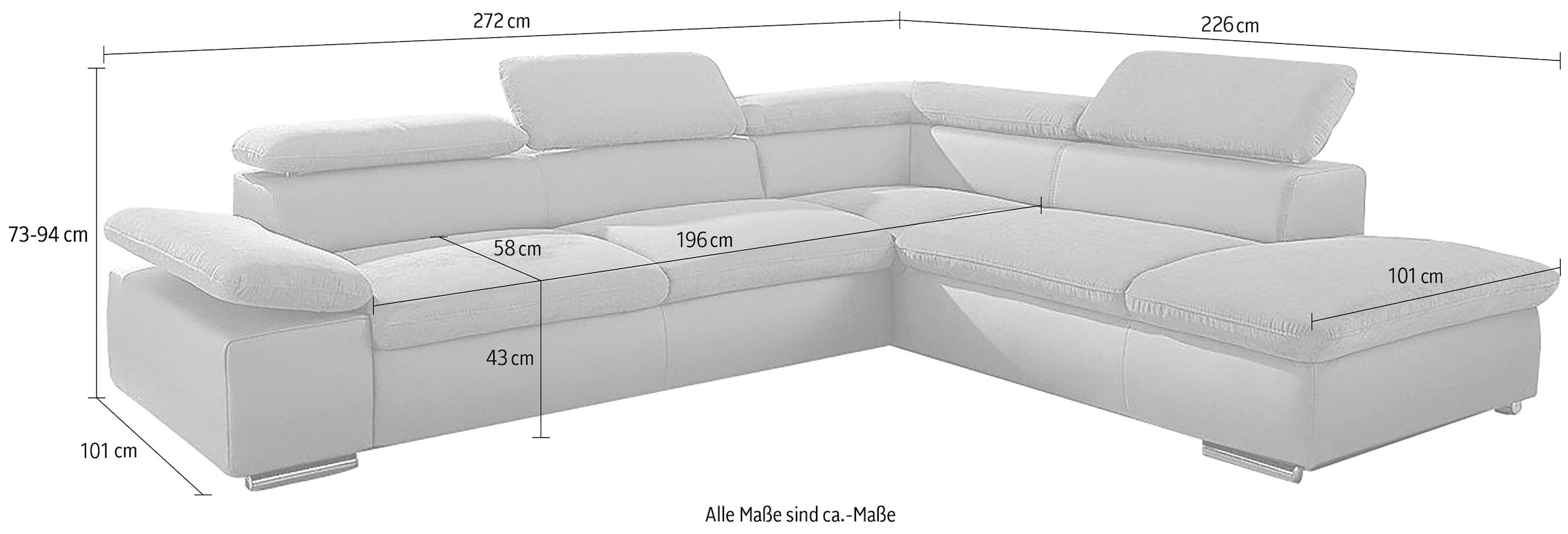 Ecksofa Valantine V, wahlweise mit Bettfunktion