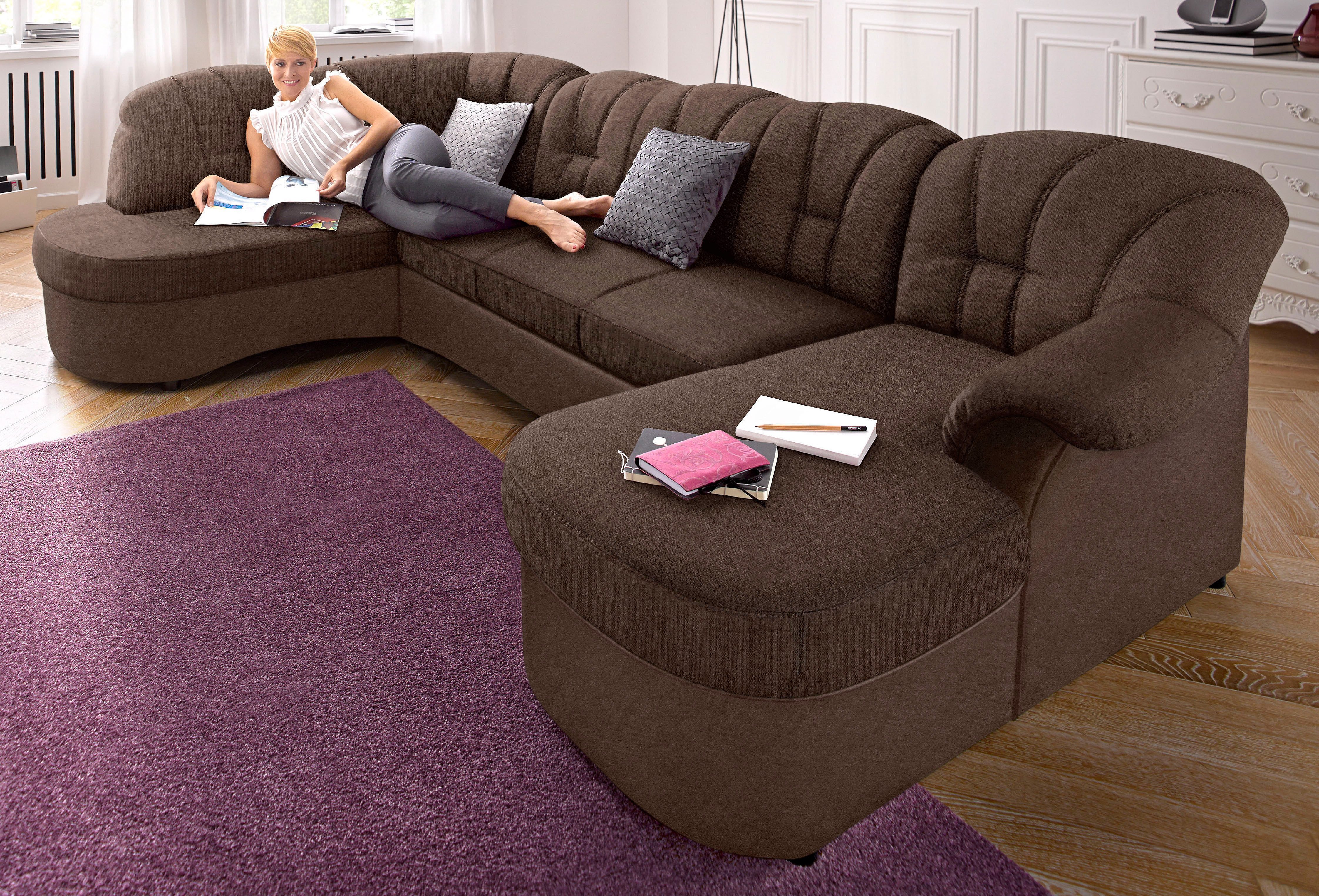 DOMO collection Wohnlandschaft "FLORES 293x180x86 cm, hochwertig, komfortabel, U-Form" wahlw. mit Bettfunktion, wahlw. mit Federkern, Unser Dauertiefpreis