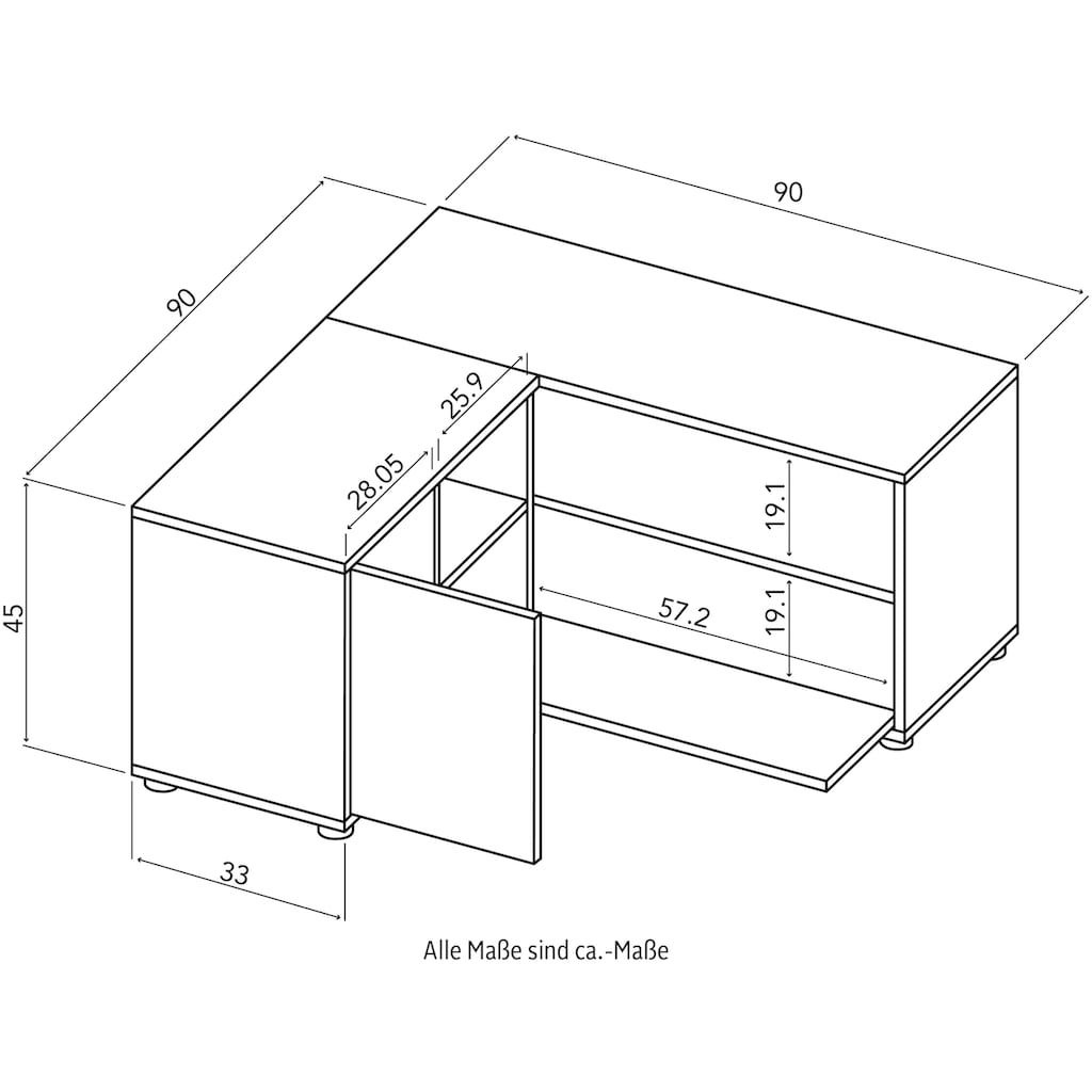 TemaHome Lowboard »ANGLE«, ideale Ecklösung, Schenkelmaße: 90x90 cm