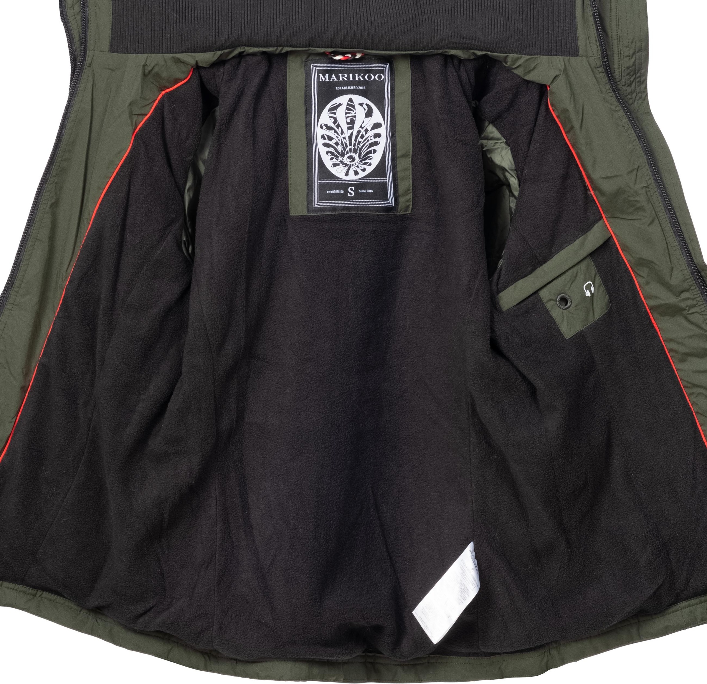 Outdoorjacke MARIKOO "Erdbeere", Damen, Gr. M (38), grün, Oberstoff: 100% Polyester; Futter: 100% Polyester; Wattierung: 100% Polyester; Ärmelfutter: 100% Polyester, clean, tailliert hüftbedeckend, Ärmel ohne Ärmelschlitz Rippstrickbündchen kontrastfarben 3