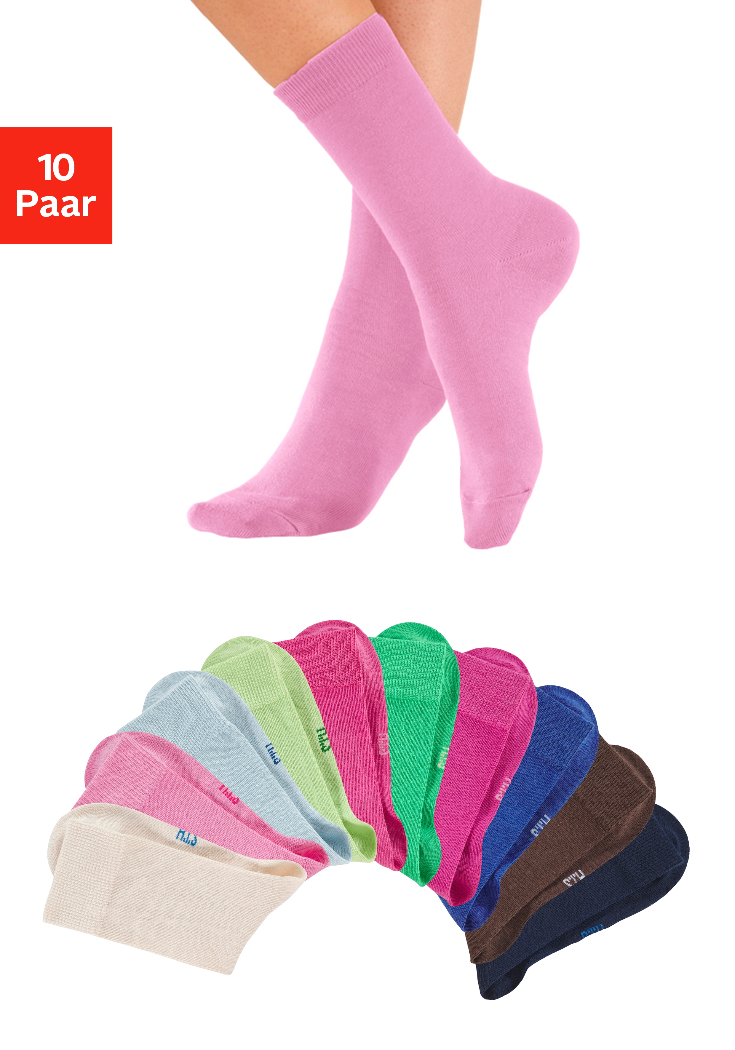H.I.S Freizeitsocken "Damen und Herren Atmungsaktiver Baumwollanteil; Business, Basic" Packung, 10 Stk. tlg. mit weichen Rippbündchen