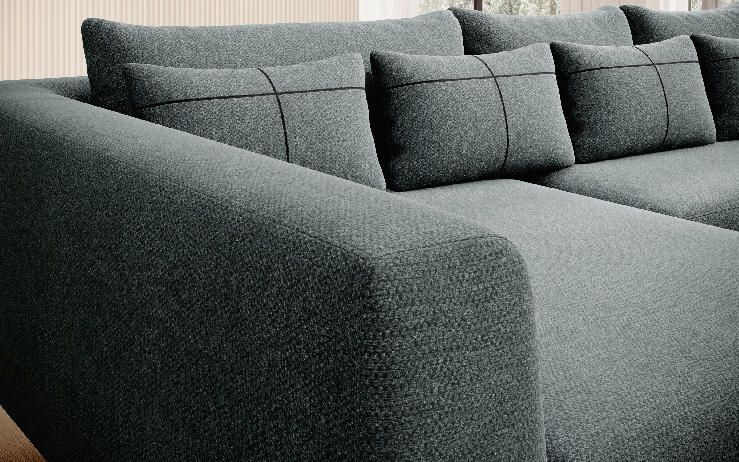 INOSIGN Ecksofa »Cross, mit softem Sitz, L-Form, wendbare Zierkissen, Breite 284 cm«, Couch mit vielen Kissen, stylische Kreuznaht, elegante Metallfüße