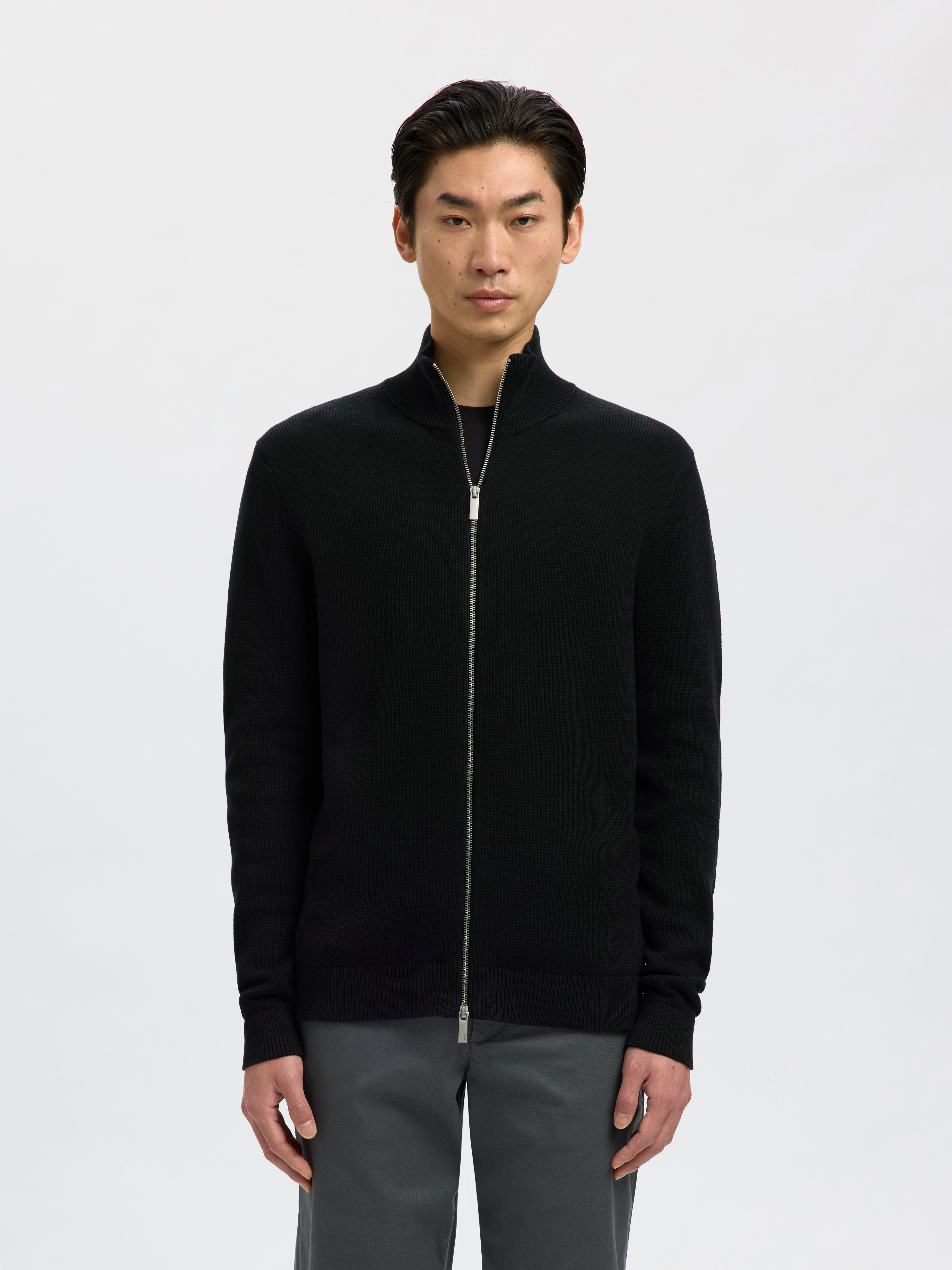 SELECTED Strickjacke "SLMDANE LS KNIT STRUCTURE FULL ZIP NOOS" Baumwolle, regular fit