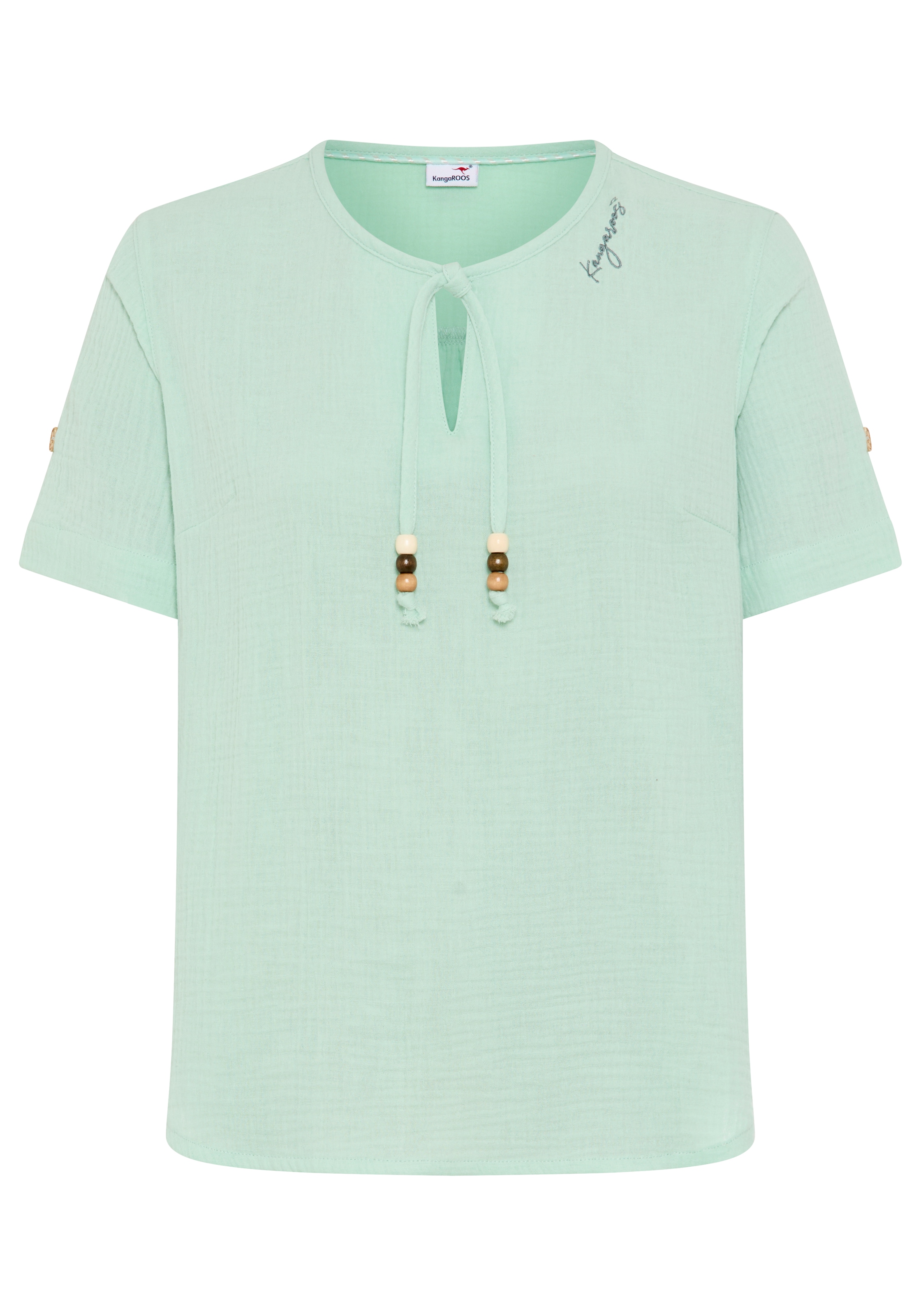 KangaROOS Kurzarmbluse Kurzarm mit Aufschlag und Riegel, Rundhalsausschnitt