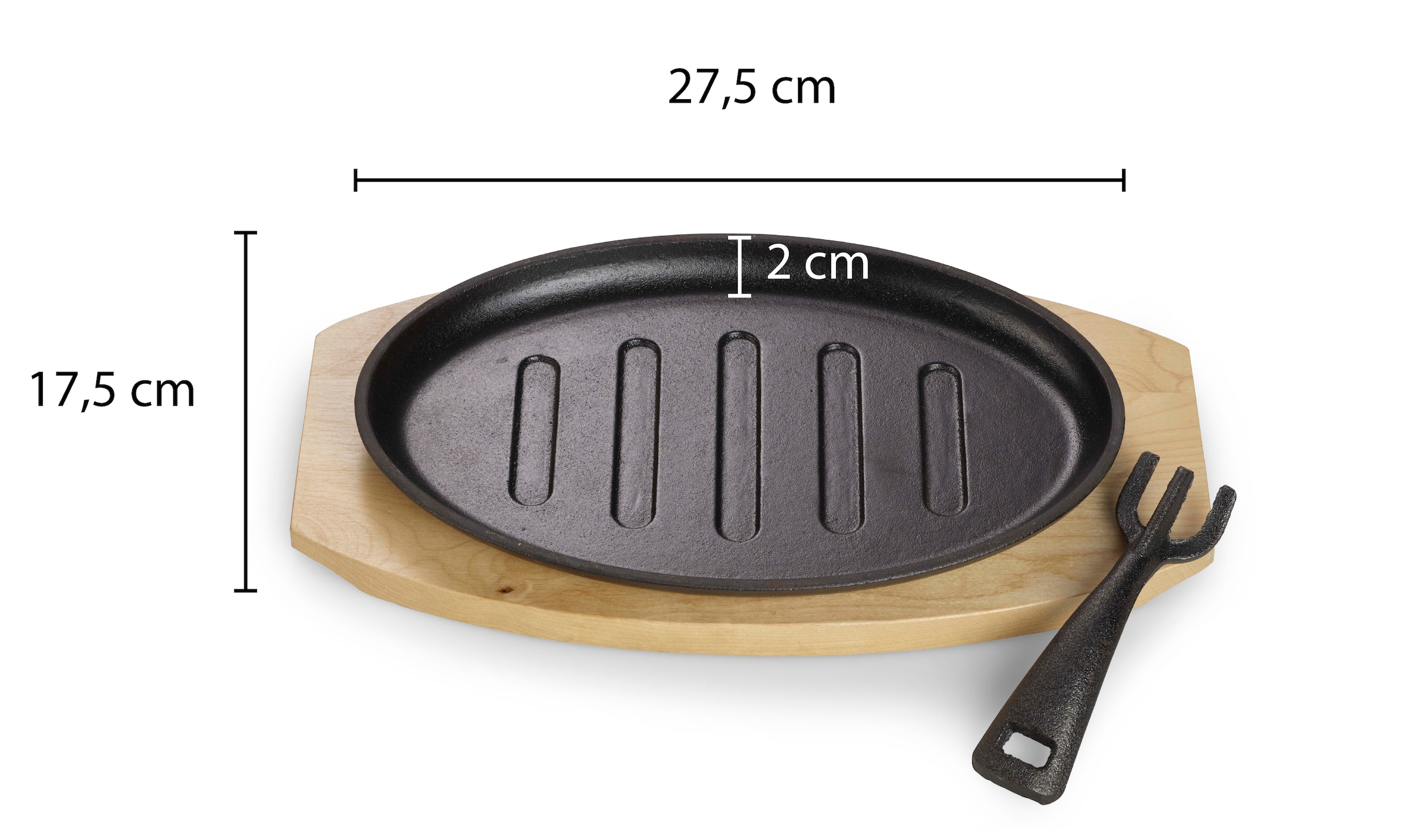 ECHTWERK Servierpfanne, Gusseisen, m. Grillstreifen, Servierbrett, abnehmbarer Griff, Backofen,Grill, BBQ