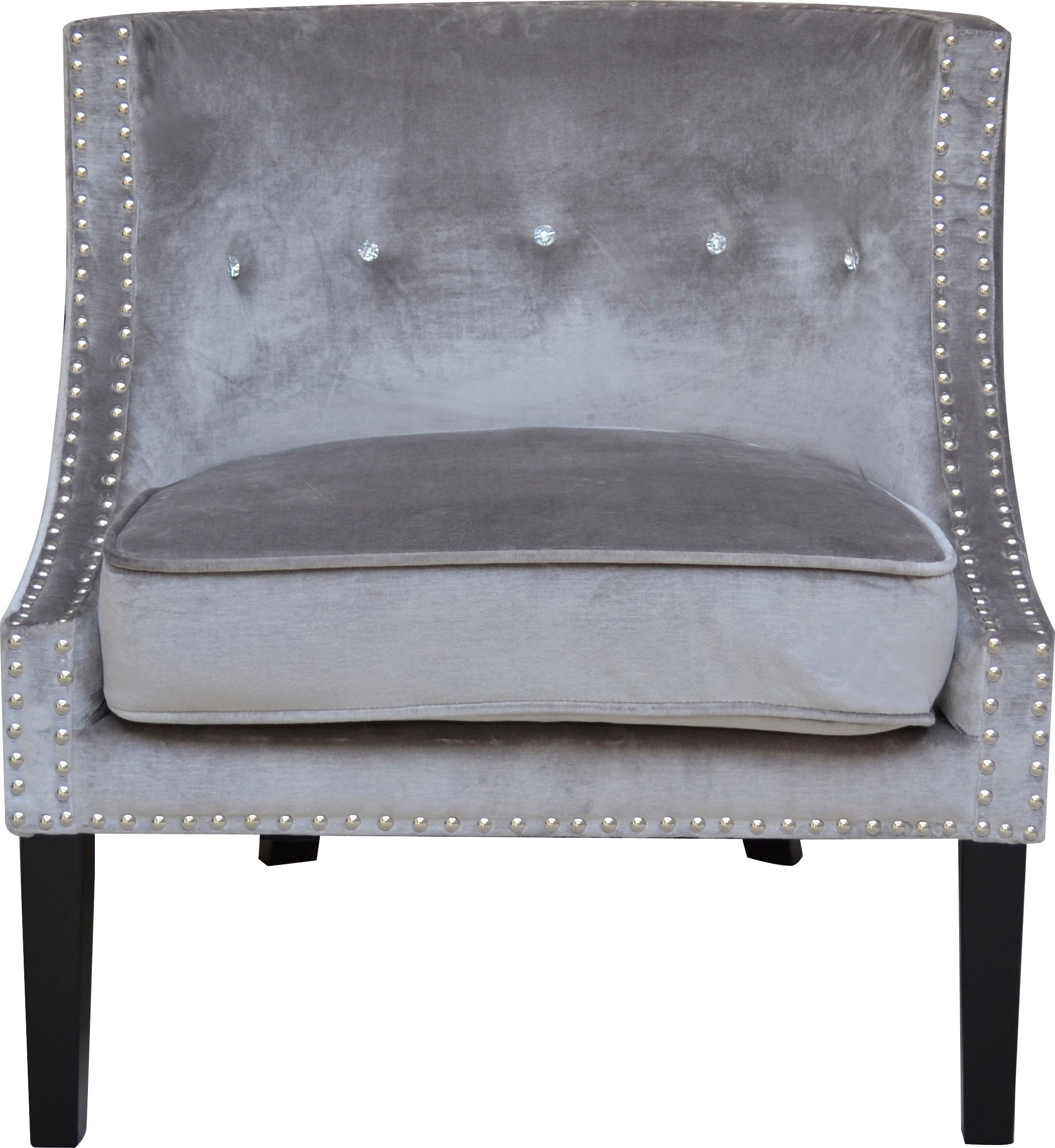 Leonique Sessel »Lucy«, Sessel, Strassknöpfe, Ziernägel, silbergrauer Velourstoff, 71x76x76