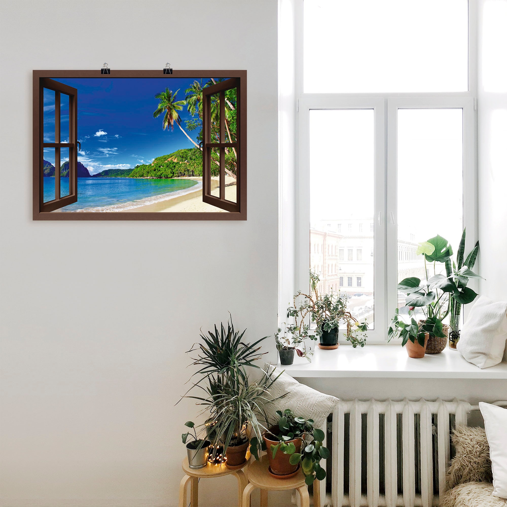 Artland Wandbild »Fensterblick Paradies«, Fensterblick, (1 St.), als Alubild, Outdoorbild, Leinwandbild, Poster in verschied. Größen