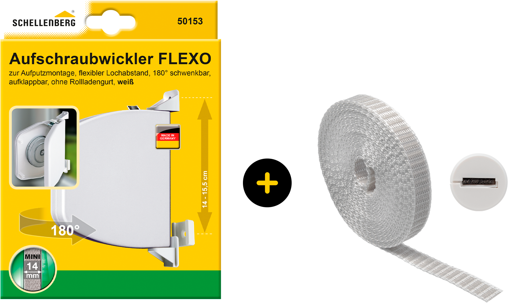 SCHELLENBERG Aufputz-Gurtwickler "Flexo Rollladensystem Mini, inkl. Gurt grau und Gurtführung", 1 Stk., grau, Gurtwickler, Aufschraubwickler