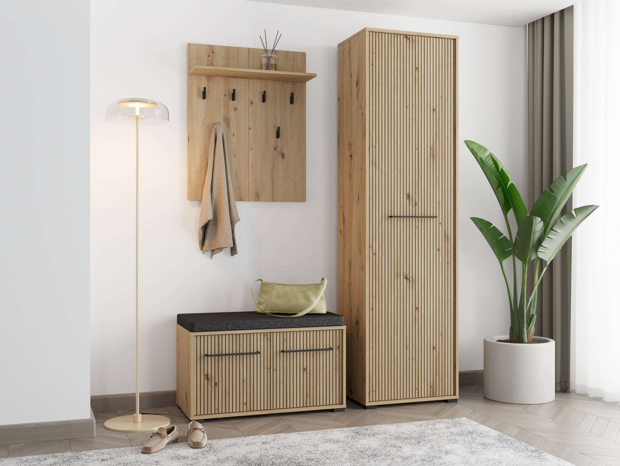 Home affaire Garderoben-Set "Landes Flurmöbel, Dielenmöbel, Flurschrank, Flurgarderobe Br= 134,5 cm" Komplett-Set, 3 Stk. tlg.