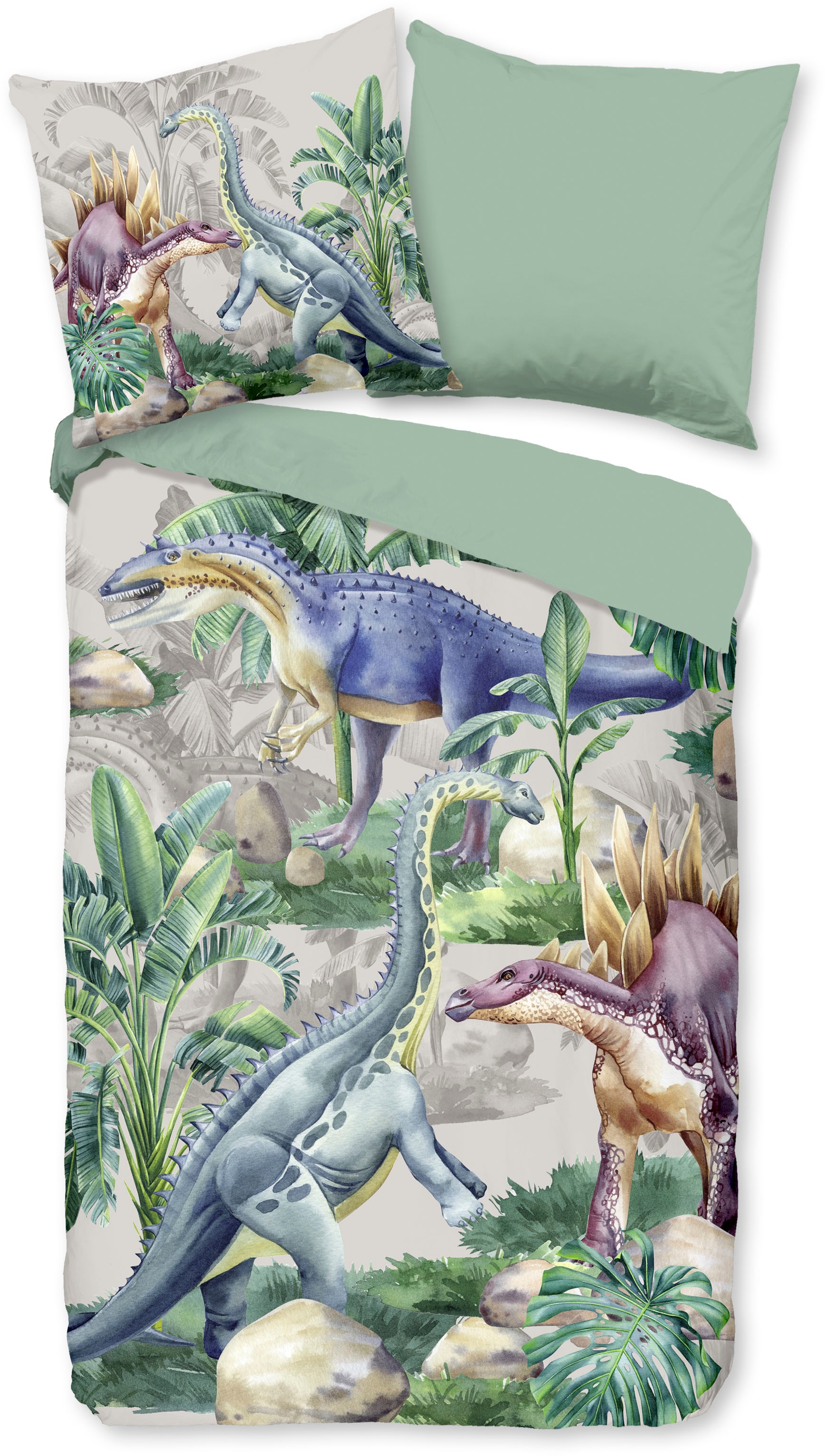 good morning Kinderbettwäsche »Century«, Baumwolle, 135x200, Reißverschluss, Wendeoptik, Kind, Junge, Dino Grün