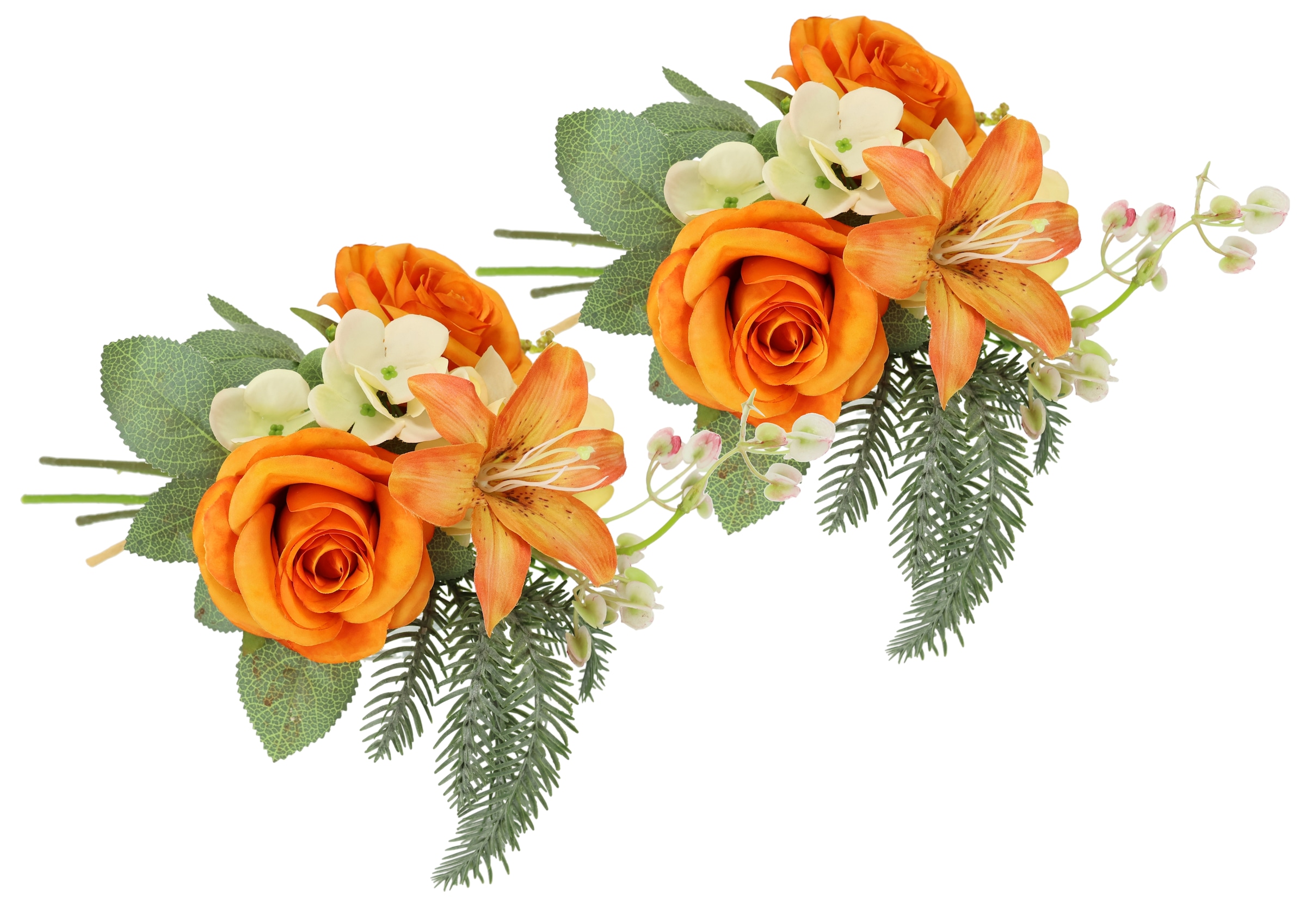 I.GE.A. Kunstblume »Kunstblumen-Strauß Rosen Lilien Hortensie«, Blumenstrauß Bouquet Blume Grabschmuck Aufleger Grabdeko