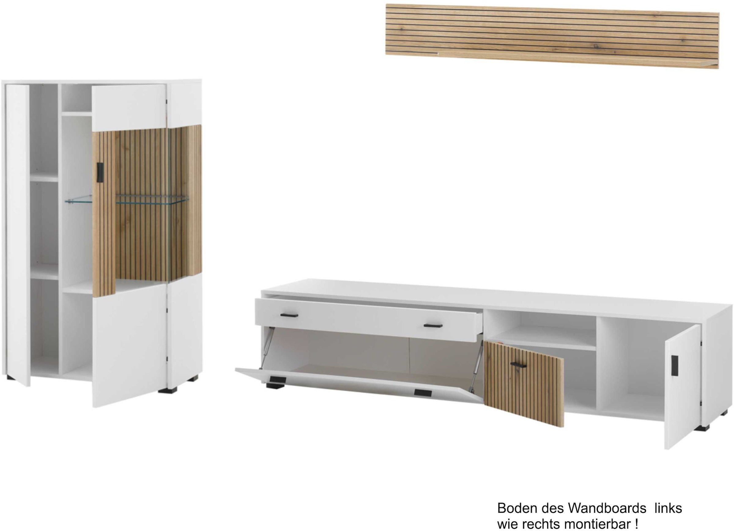 INOSIGN Wohnwand »HUDSON«, (Set, 3 St.), mit moderner Rillenoptik, Griffe aus Metall (Schwarz), Breite 285 cm