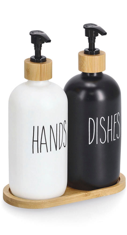 Zeller Present Spülmittelspender Glas / Bambus, Füllmenge je 500 ml, inkl. günstig online kaufen