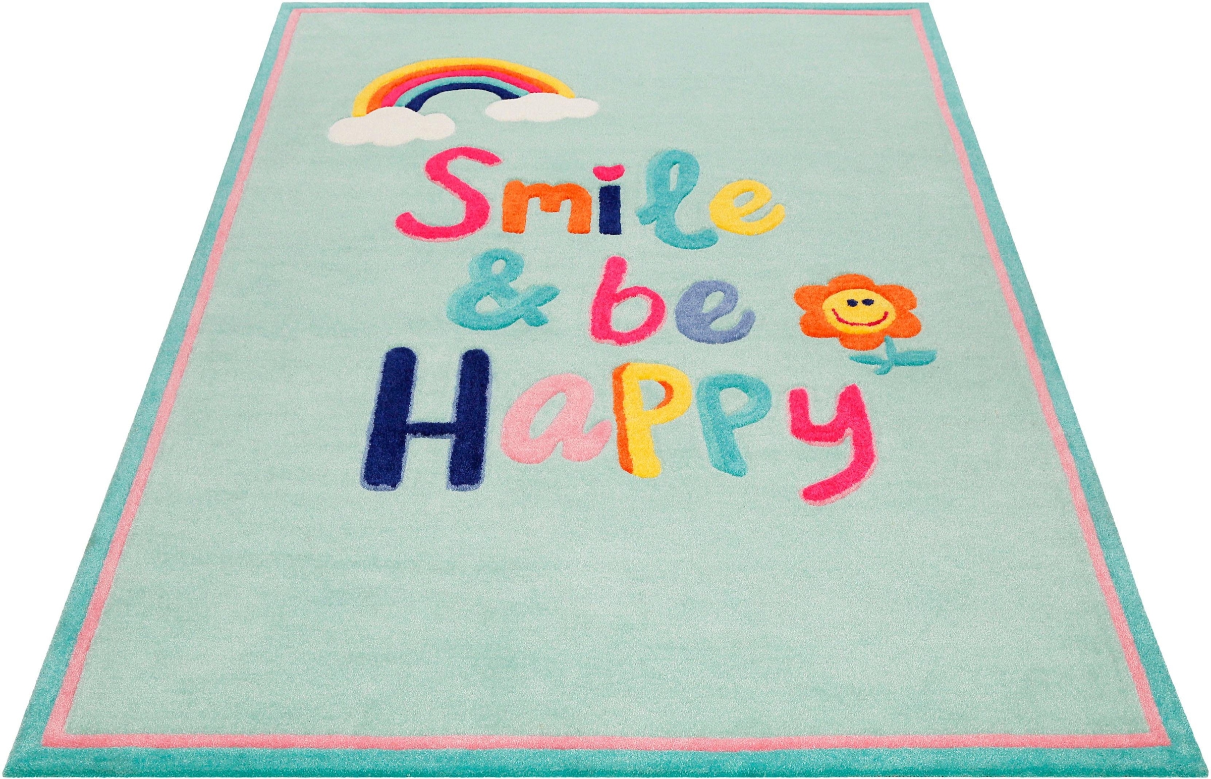 Kinderteppich »Happy me!«, rechteckig, Regenbogen Blume, Konturenschnitt