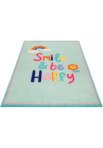 Kinderteppich »Happy me!«, rechteckig, Regenbogen Blume, Konturenschnitt