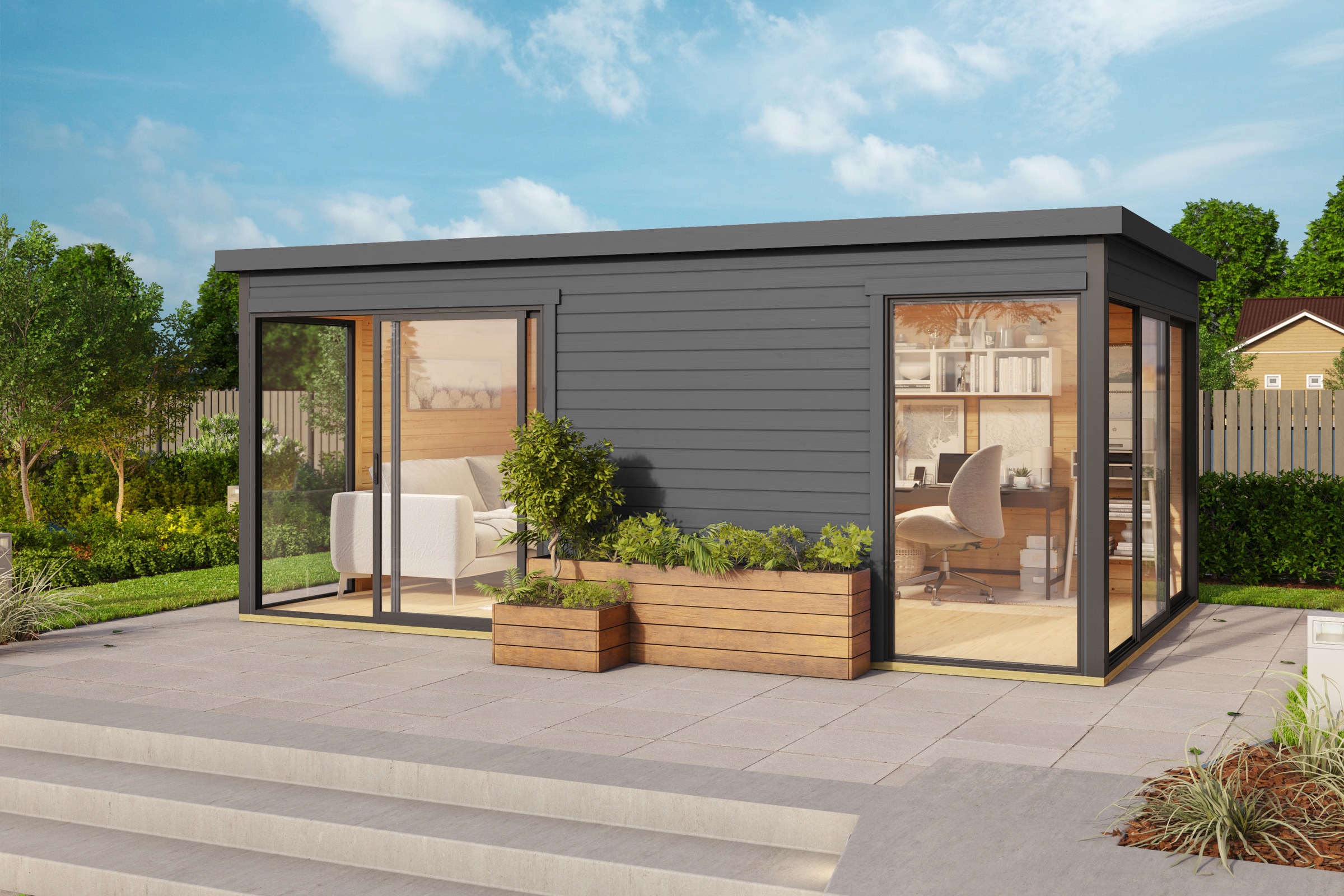 LASITA MAJA Gartenhaus »DOMEO 3 CARBONGRAU/ANTHRAZIT« 2-Raum , Fundamentmass 5088 x 3219 , Carbongrau