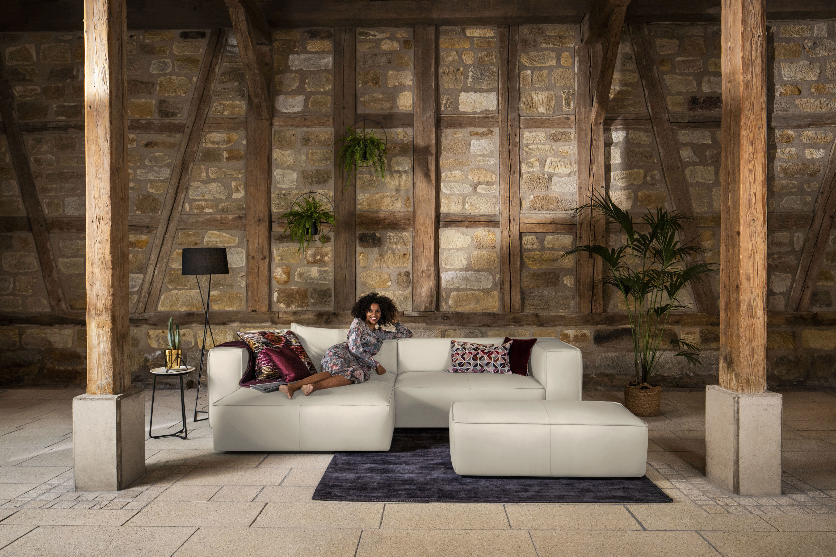 W.SCHILLIG Ecksofa "around-the-block Mega-Sofa & Hocker, viel Platz, Breite 300cm, L-Form" inklusive Hocker, mit eleganter Biese, mit Federkern