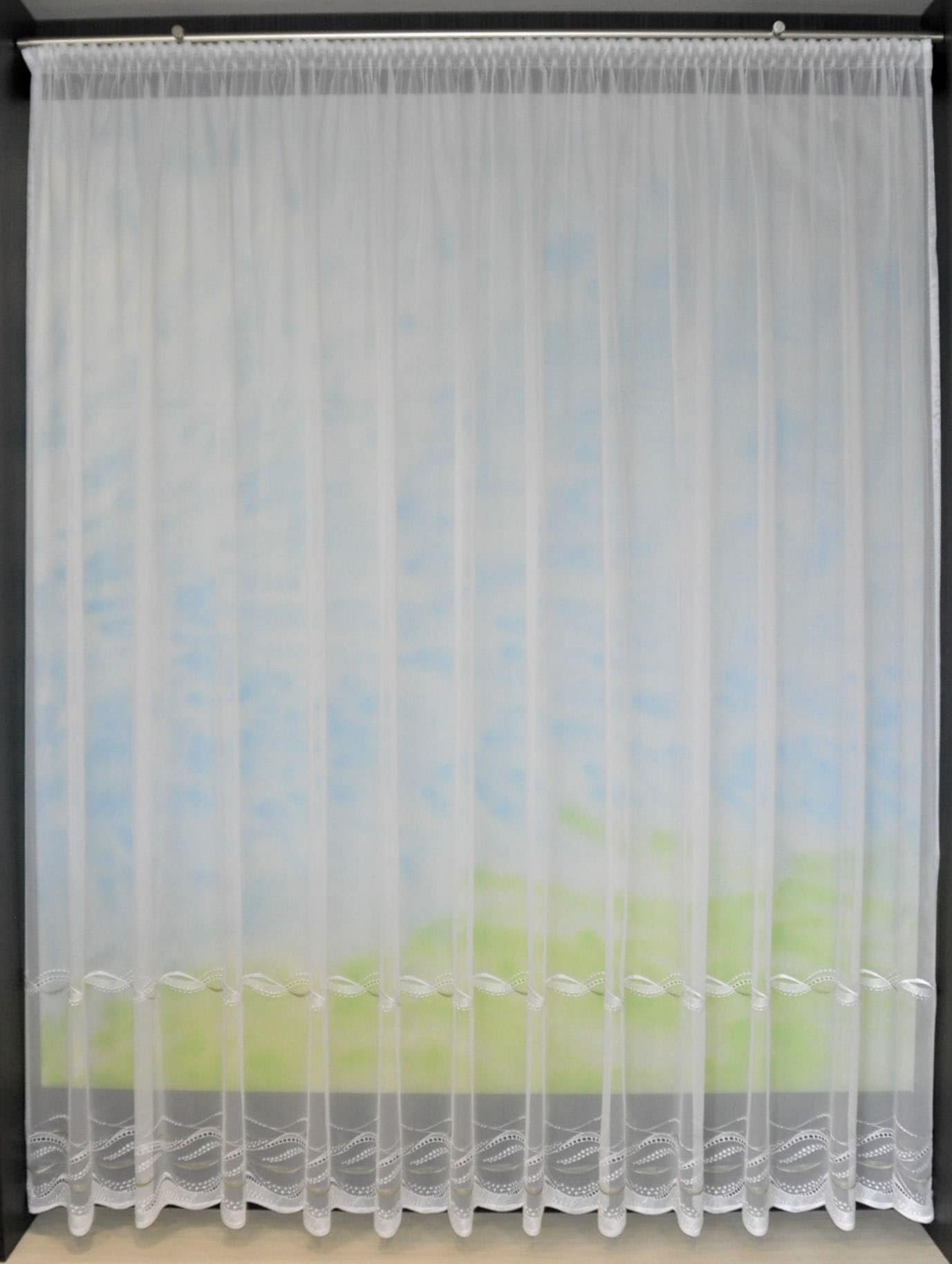 Gardine, B:600cm H:140cm, grün, STICKEREIEN PLAUEN, Sablé, Polyester, Gardinen, "Düne"