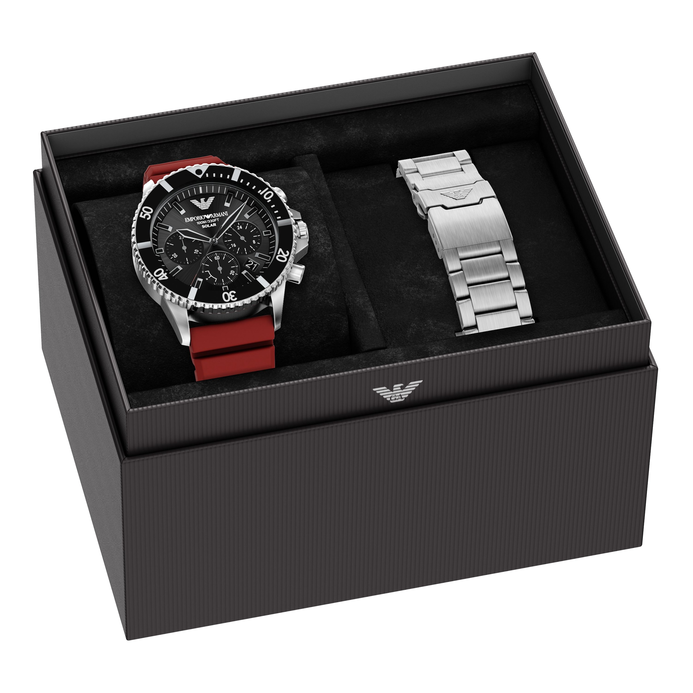 Emporio Armani Chronograph Armbanduhr, Solar, Silikonarmband, Ideal auch als Geschenk, analog