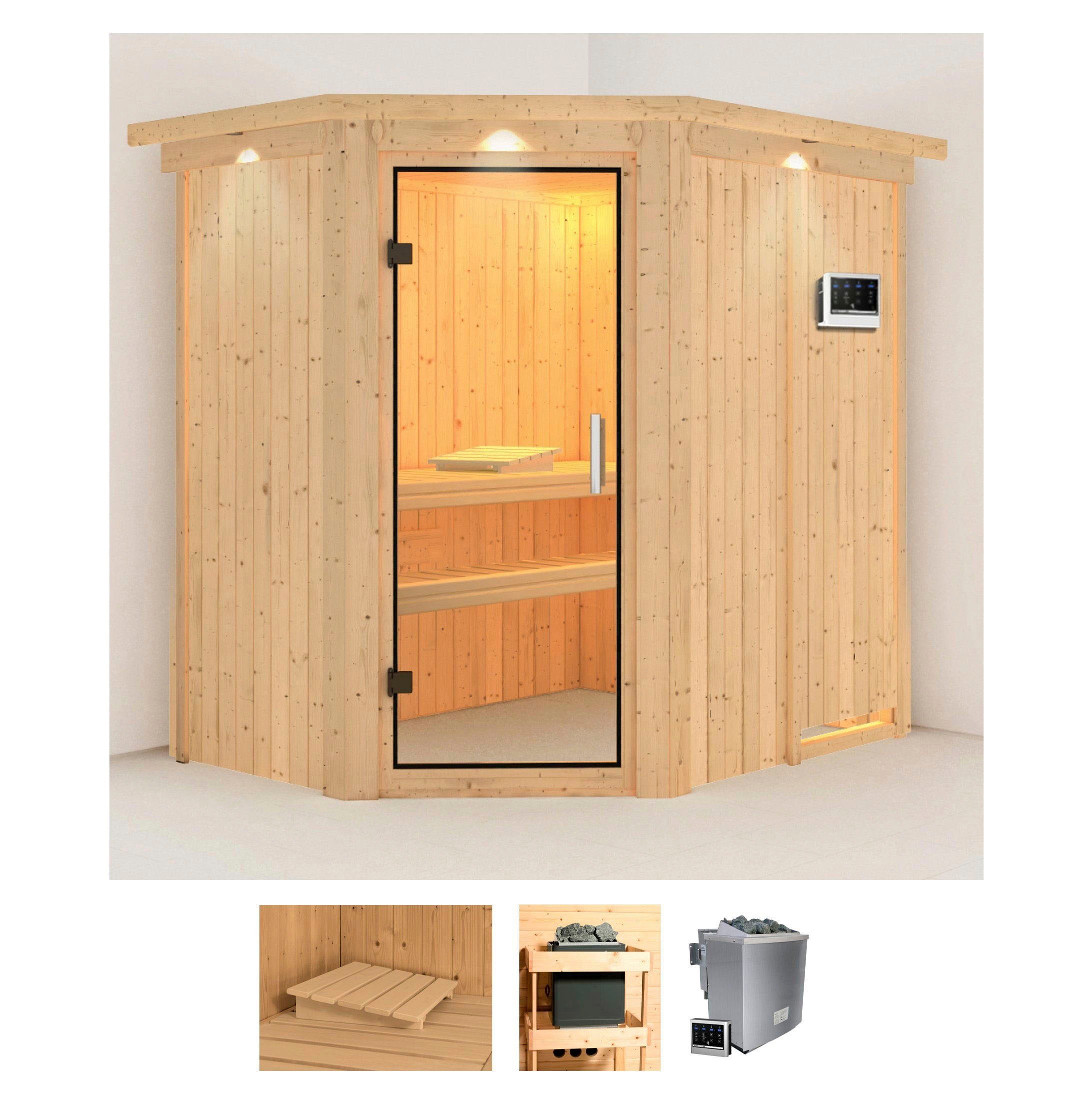 KARIBU Sauna "Clara", Bio-Kombiofen, externe Steuerung, 9 kW, beige, Saunen, Ofen 9 kW Bio externe Strg easy