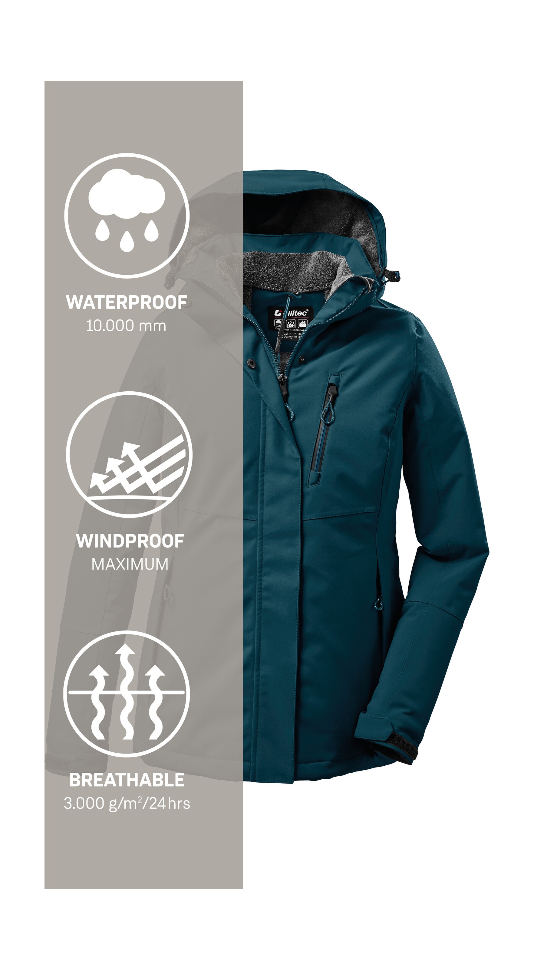 Killtec Outdoorjacke »KOW 140 WMN JCKT«, Wasserdichte Damenjacke, atmungsaktiv, abnehmbare Kapuze