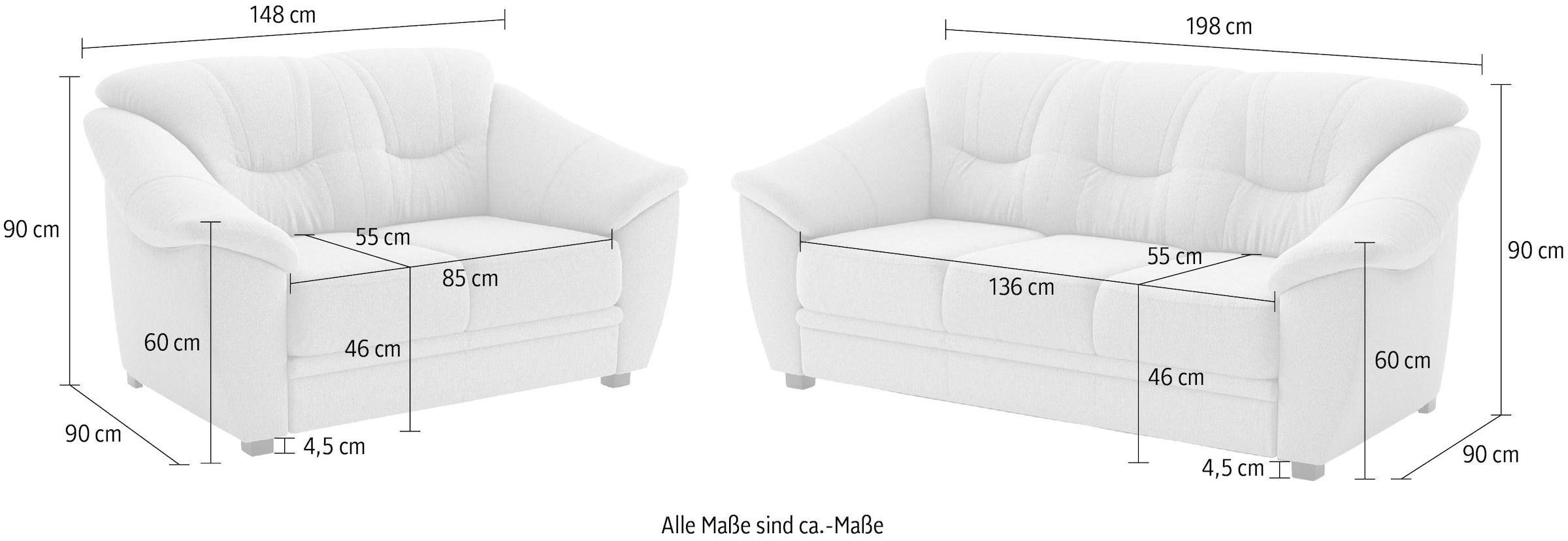sit&more Polstergarnitur »Savona« 2 tlg. Set: 2- & 3er-Sofa, mit Federkern