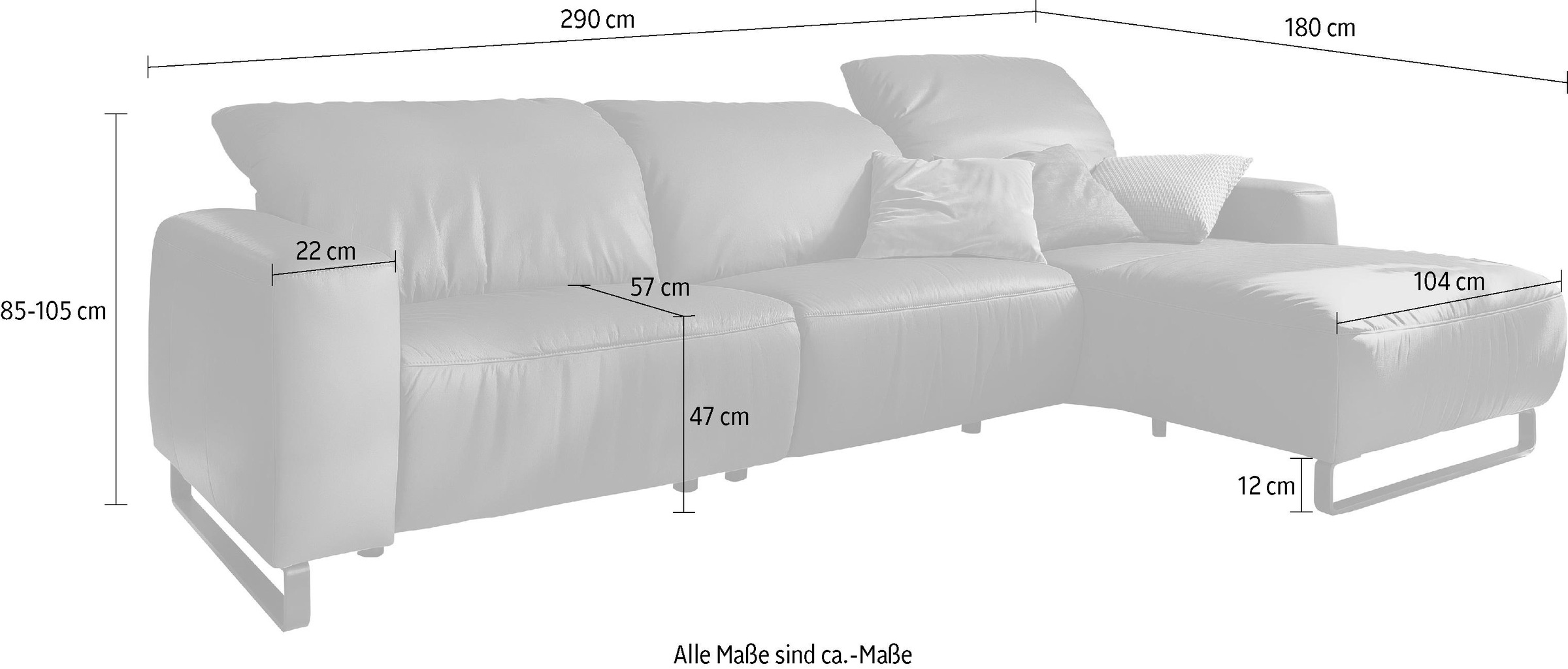 Home affaire Ecksofa »Juist L-Form«, mit Kopfteilverstellung und schwarzen Metallkufen