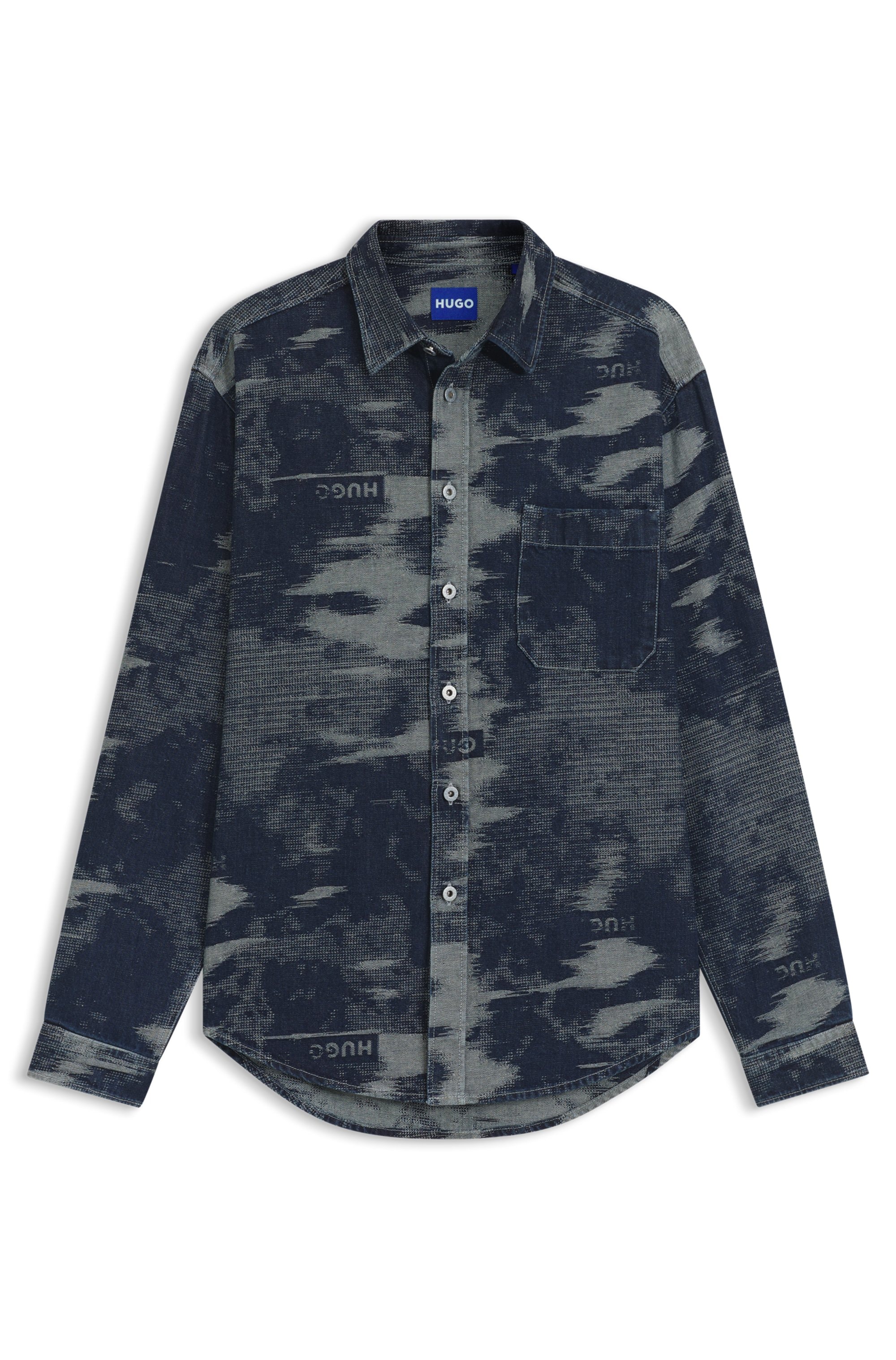 HUGO Blue Langarmhemd »Ebalto«, Kentkragen, oversize fit, Jacquard-Muster