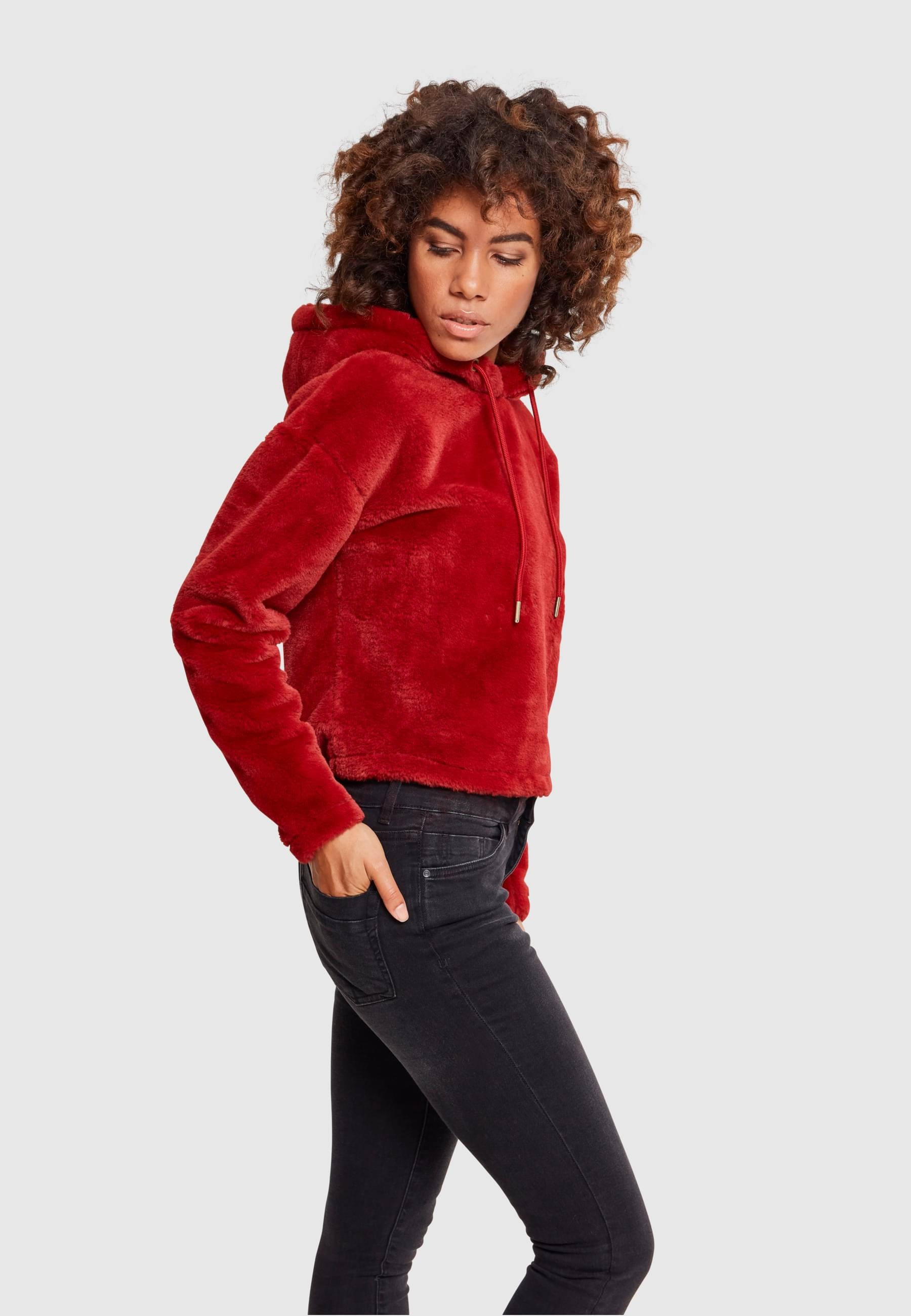 URBAN CLASSICS Rundhalspullover »Urban Classics Damen Ladies Oversize Short Teddy Hoody«, (1 tlg.)
